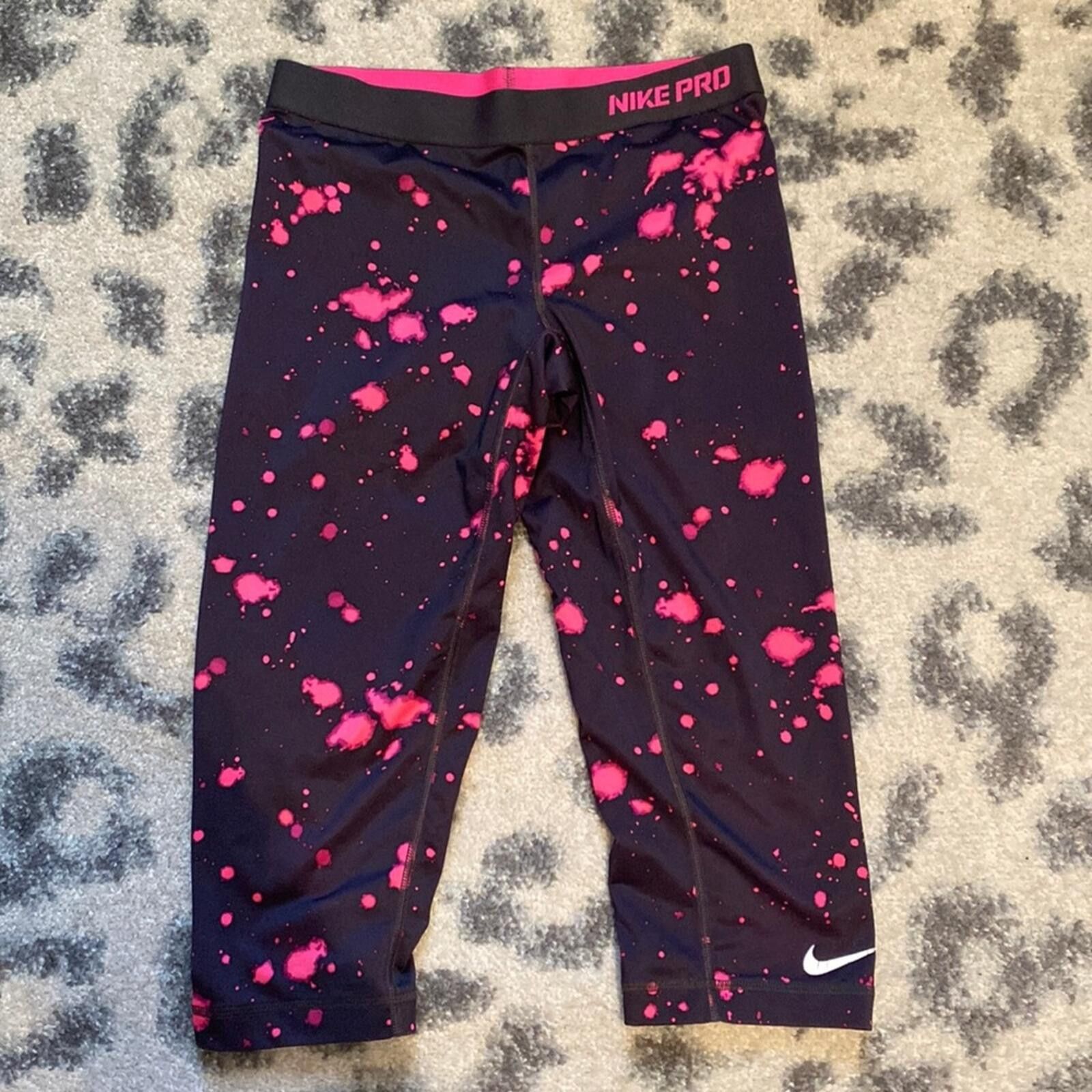 Nike Nike Pro Black and Hot Pink Splatter Capris Size ONE SIZE - 1 Thumbnail