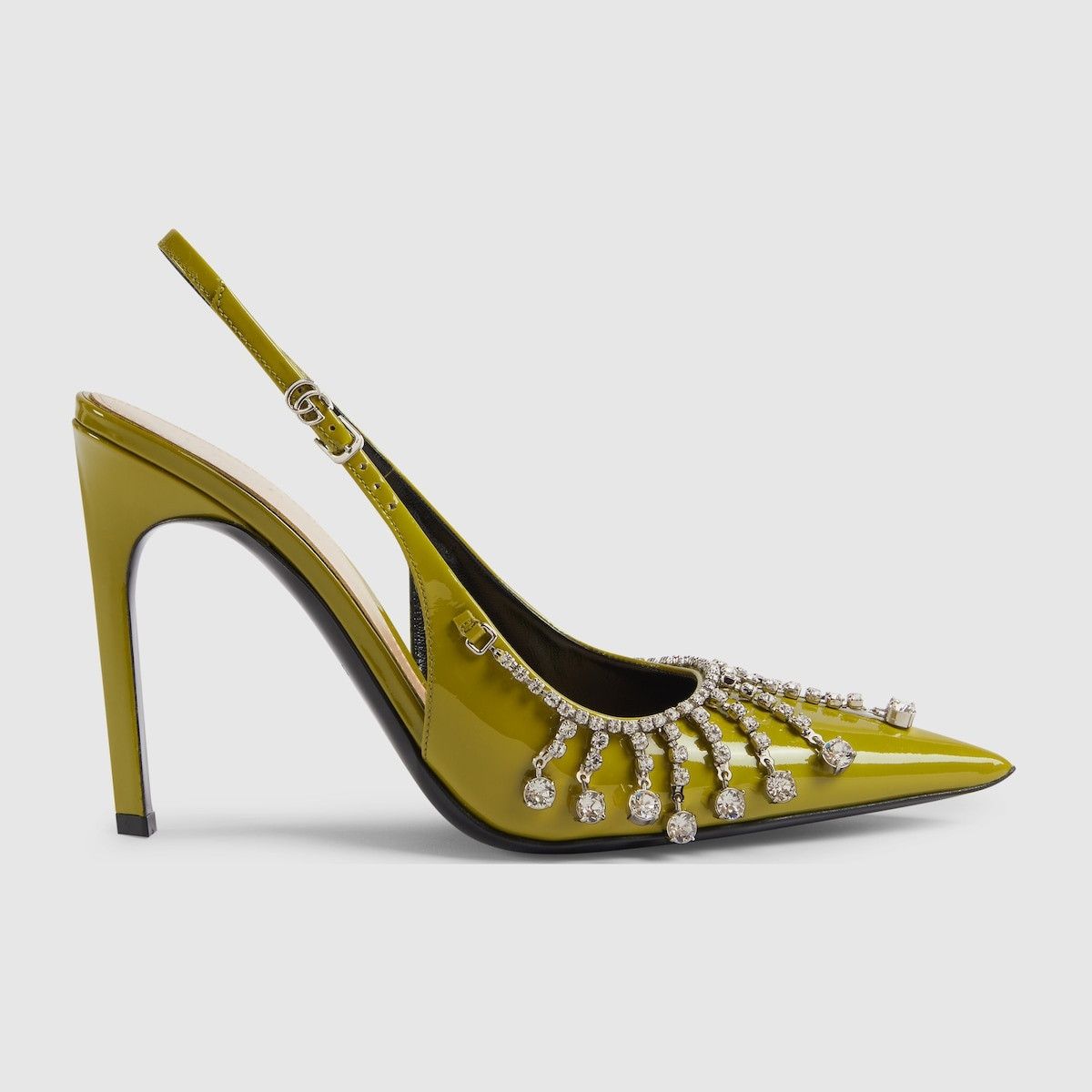 oc11z1025 Pumps With Crystal Chain in Olive Green