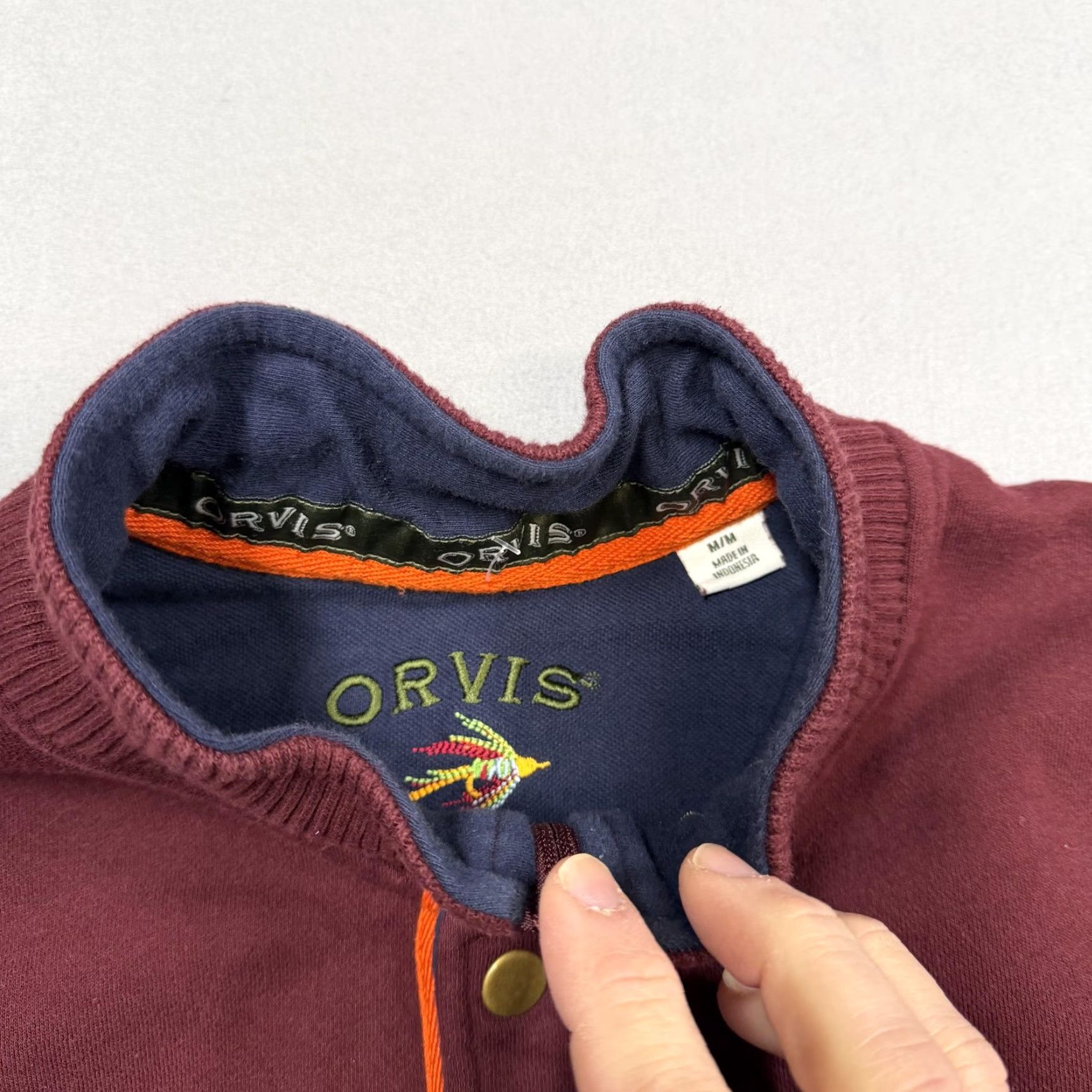 Orvis VINTAGE Orvis Sweatshirt Mens M Red Mock Neck Snap Pullover Fleece Solid Size US M / EU 48-50 / 2 - 2 Thumbnail