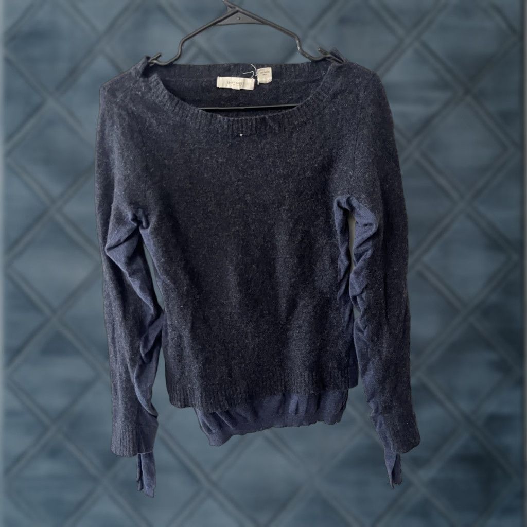 Vintage INHABIT Sweater Cardigan, Wool Blend, Pockets, Navy Blue, Large, Women, Long Sleeve, Round Neck, Pullover, 0 Button Size L / US 10 / IT 46 - 1 Thumbnail