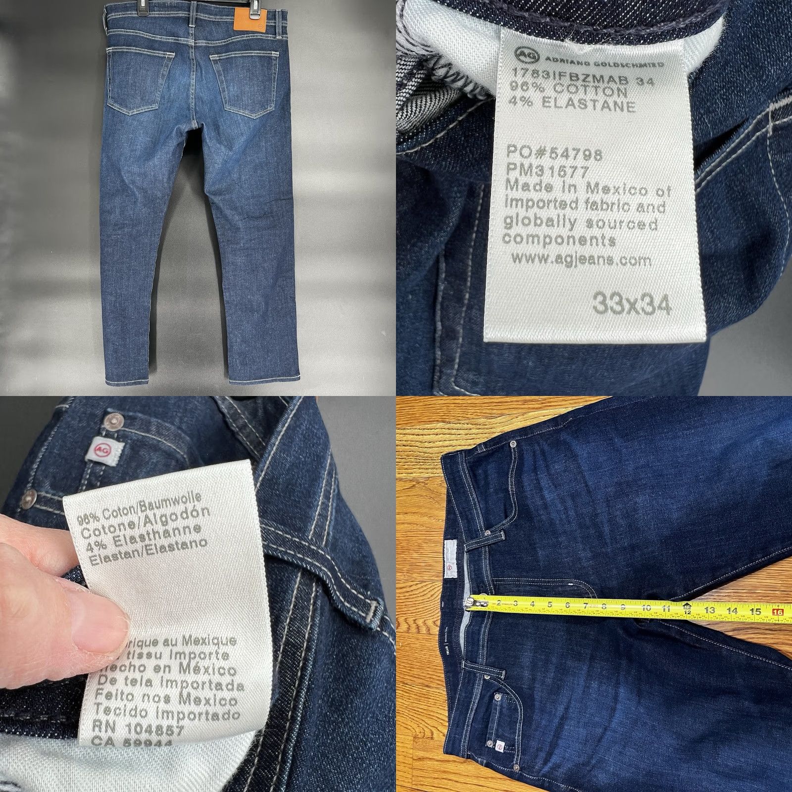 Vintage AG Tellis Jeans Slim Mens 33x30 Blue Denim 5-Pocket Stretch Modern City USA Regular Three Size US 33 - 8 Thumbnail