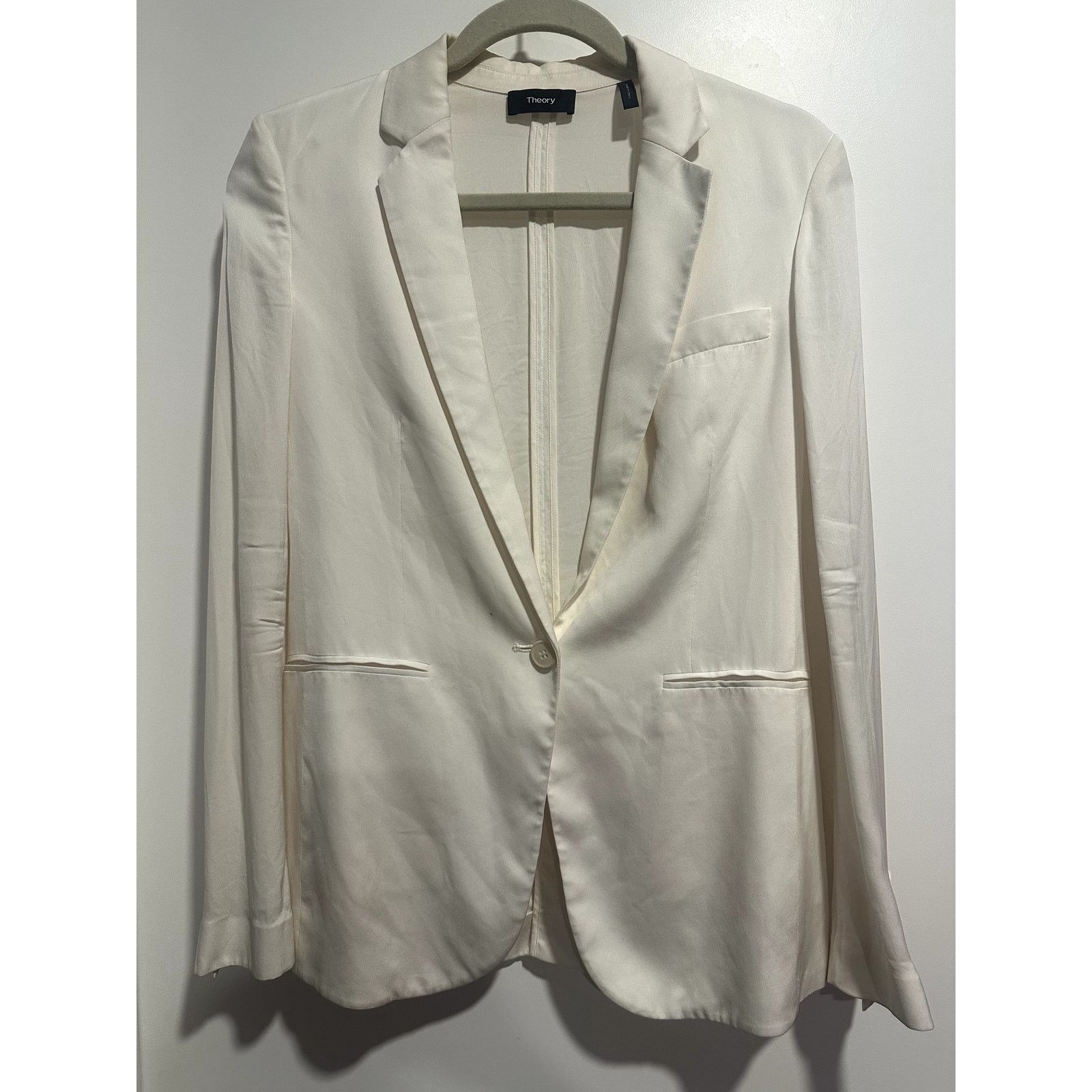 Theory THEORY Grinson Ivory Silk Georgette Blazer Jacket Sz 4 $425 Size S / US 4 / IT 40 - 3 Thumbnail