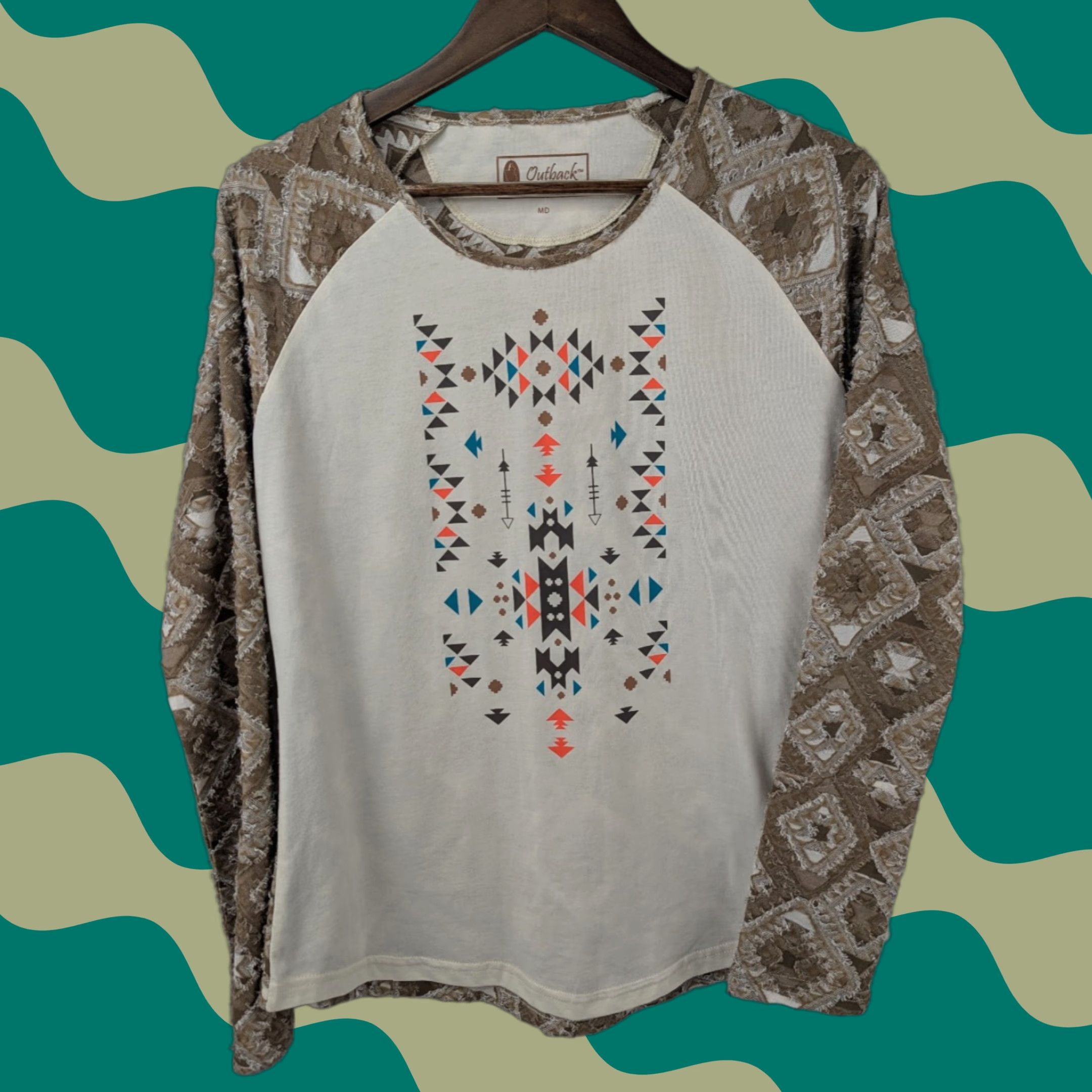 CO Outback Trading Co Liza Tee Long Sleeve Shirt M Brown Geometric Western Casual Tunic Womens Size M / US 6-8 / IT 42-44 - 1 Thumbnail
