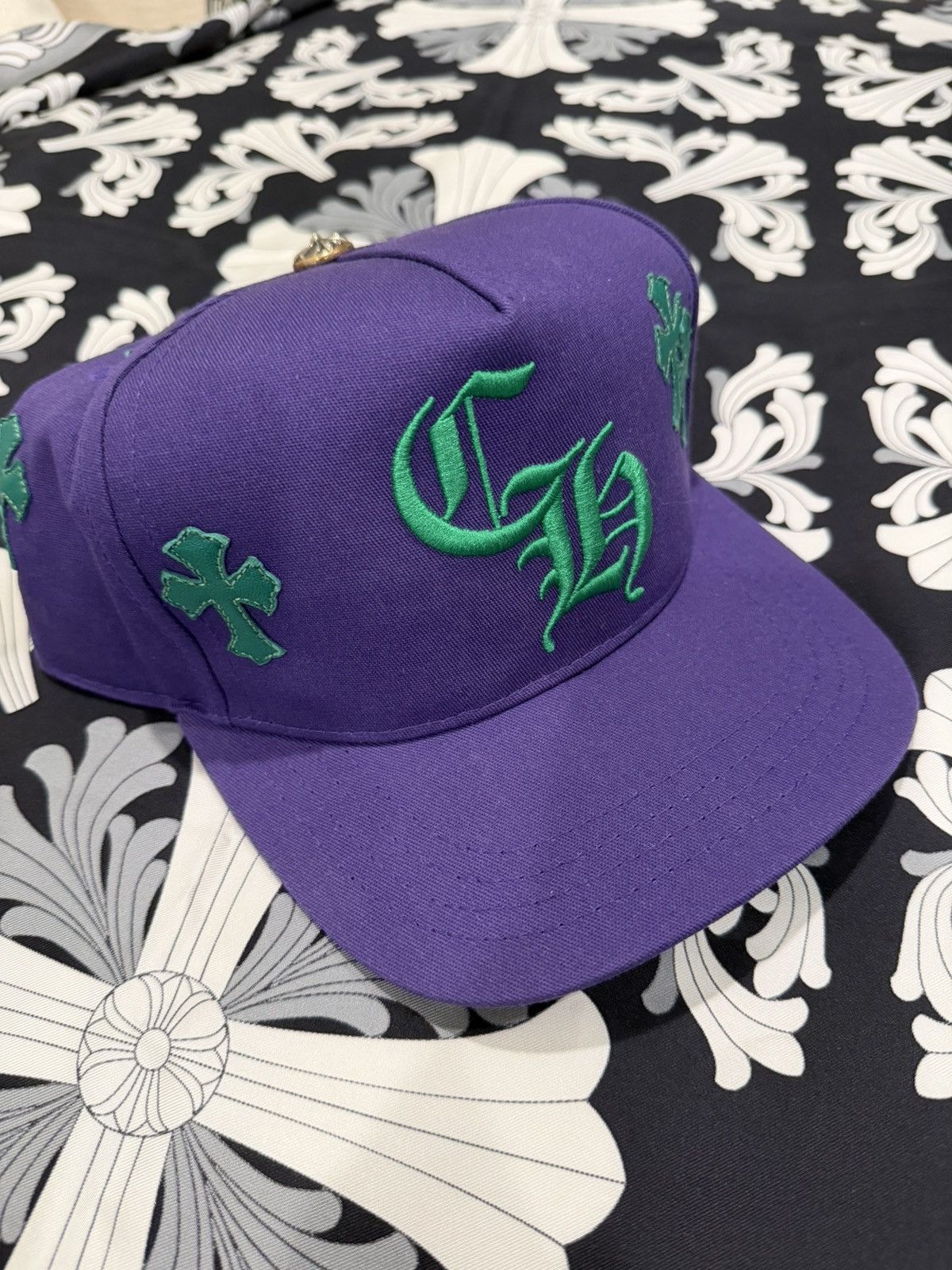 Chrome heart hat with patches