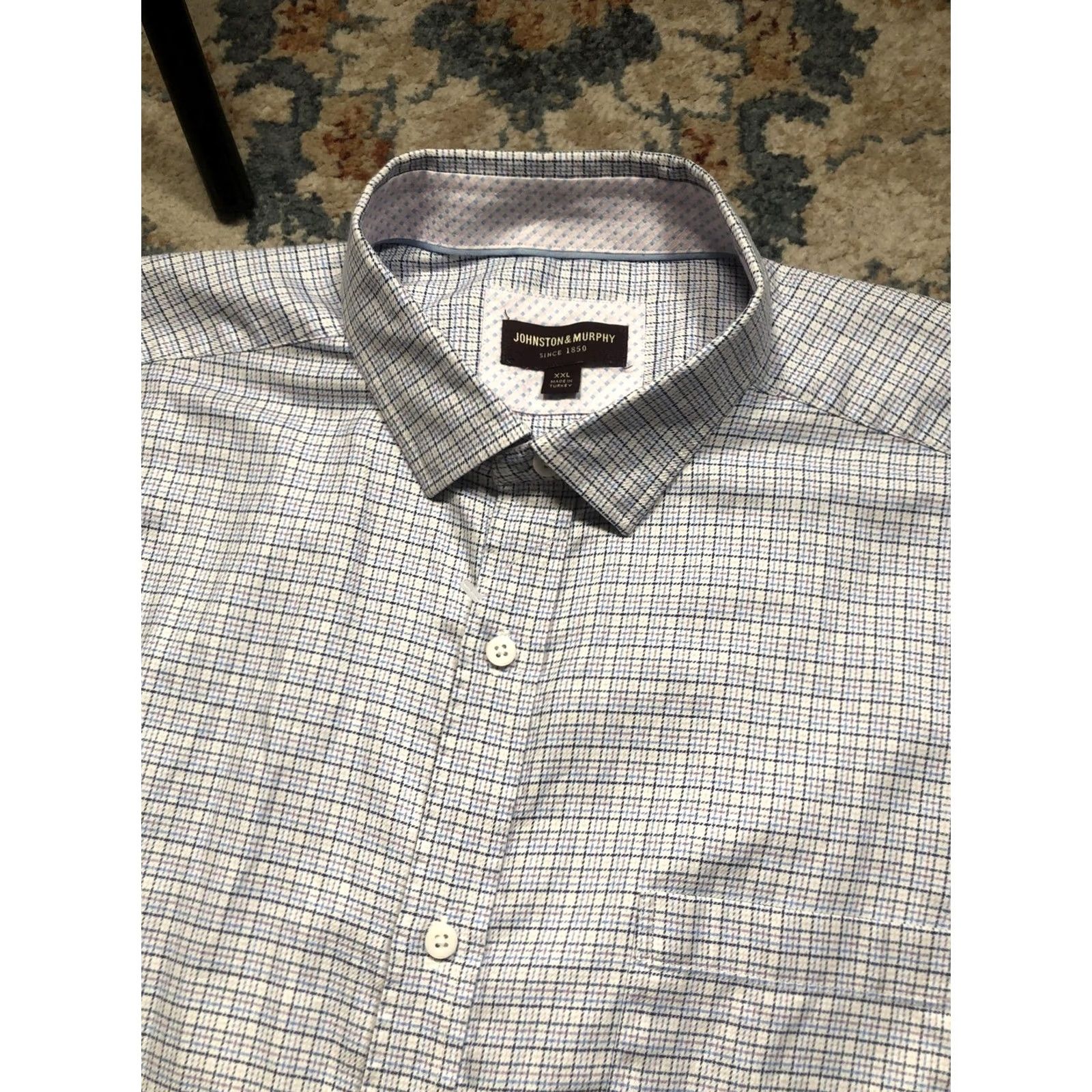 Johnston & Murphy Johnston & Murphy Shirt Mens 2XL Blue Check Dress Shirt Casual Shorter? Size US XXL / EU 58 / 5 - 7 Thumbnail