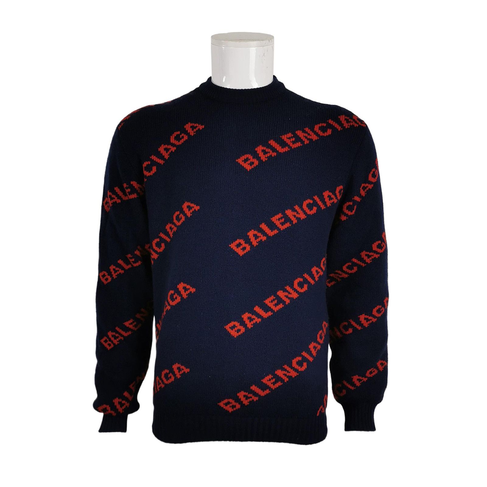 Balenciaga Balenciaga Red All-Over Logo Wool Sweater Size S Size US S / EU 44-46 / 1 - 1 Thumbnail