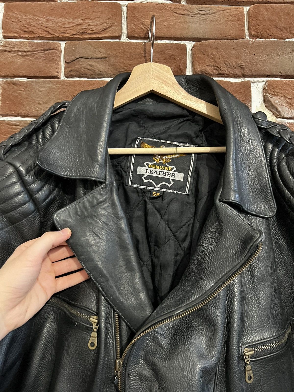Genuine Leather Rare 90s Biker Real Genuine Leather Metal Jacket Rock Size US XXL / EU 58 / 5 - 3 Thumbnail