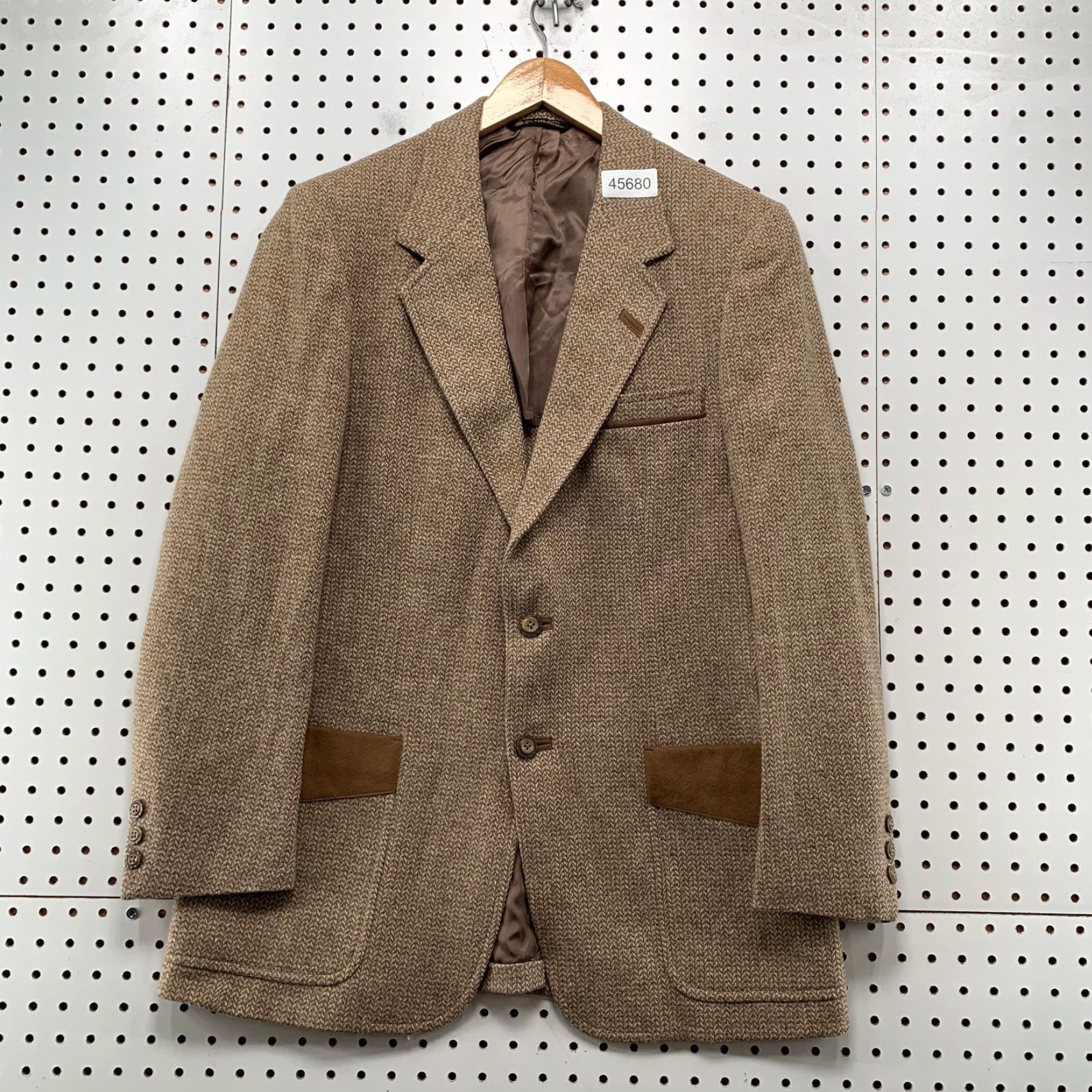 Vintage VINTAGE Whitehouse & Hardy Blazer Mens 38 Tweed Wool Brown USA Leather Pocket Flap 60s 70s Size 38R - 2 Thumbnail