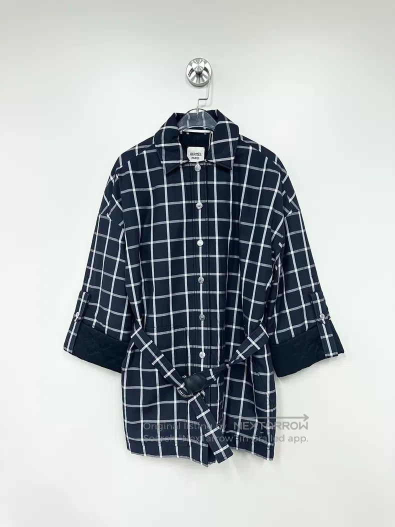 Hermes Hermes Navy Blue Checkered Cotton Coat Windbreaker Jacket Size XS / US 0-2 / IT 36-38 - 1 Thumbnail