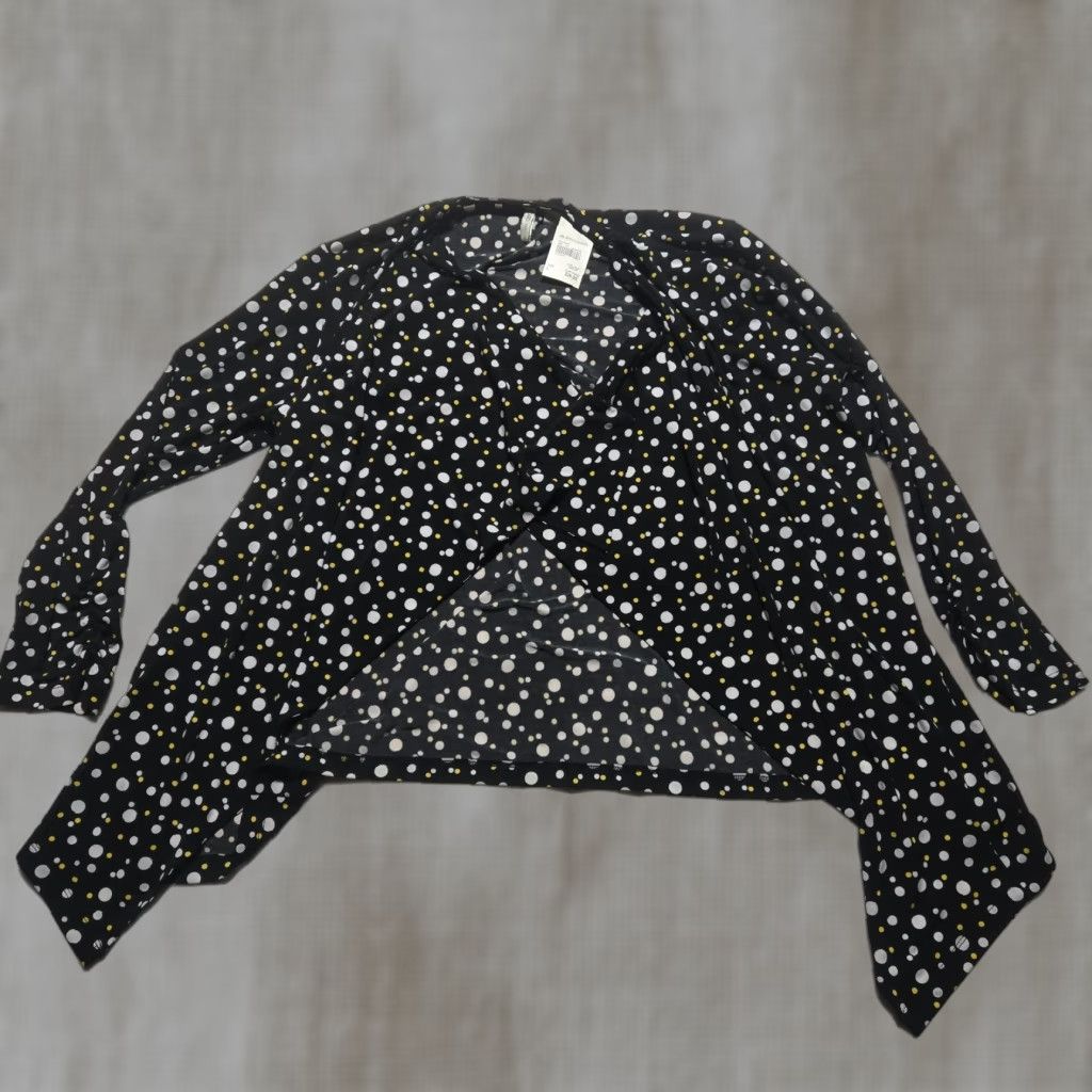 Vintage Cato Blouse Open Front Light Wieght Cardigan Ladies L Black Polka Dot New Womens Knit Top Summer Fall Spring Casual Travel Workwear Men's? Size L / US 10 / IT 46 - 1 Thumbnail