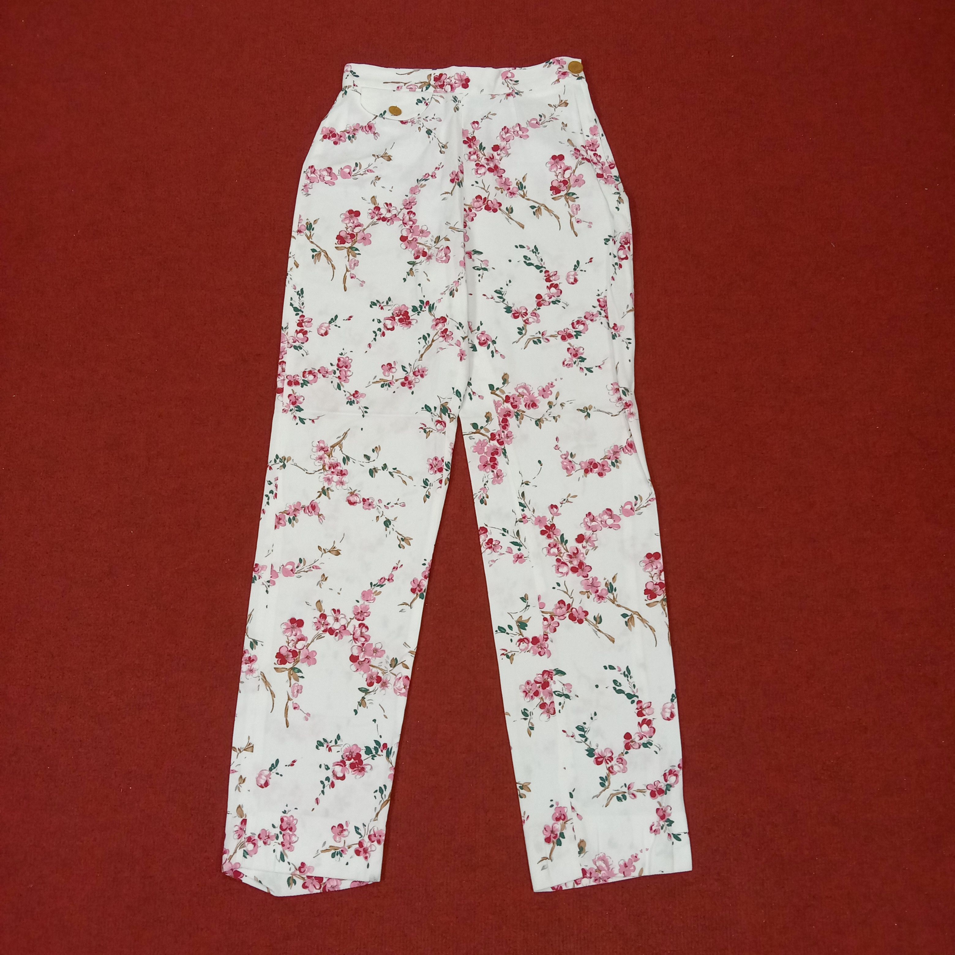image of Vintage Vivienne Westwood Fashion Flowers Design Style Pants in White, Women's (Size 24)