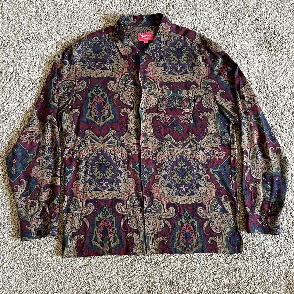 image of Supreme Burgundy Paisley Long Sleeve Rayon, Men's (Size Large)
