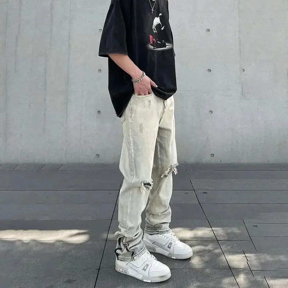 Japanese Brand Ripped Skinny Jeans Men Y2k High Street Fashion Size US 32 / EU 48 - 3 Thumbnail
