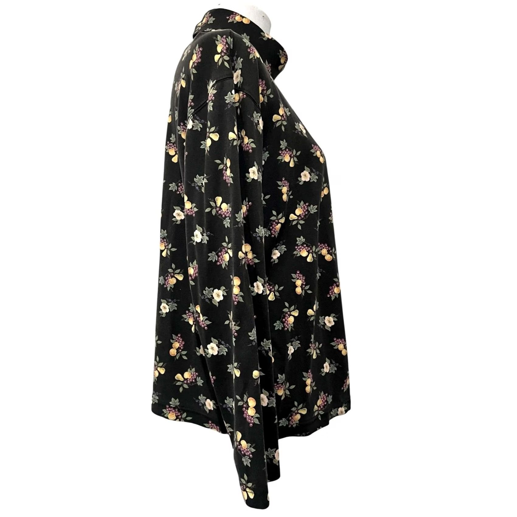 Talbots VINTAGE Talbots Fruit & Floral Pattern Turtleneck Women’s XL Black 100% Cotton Blouse Size XL / US 12-14 / IT 48-50 - 7 Thumbnail