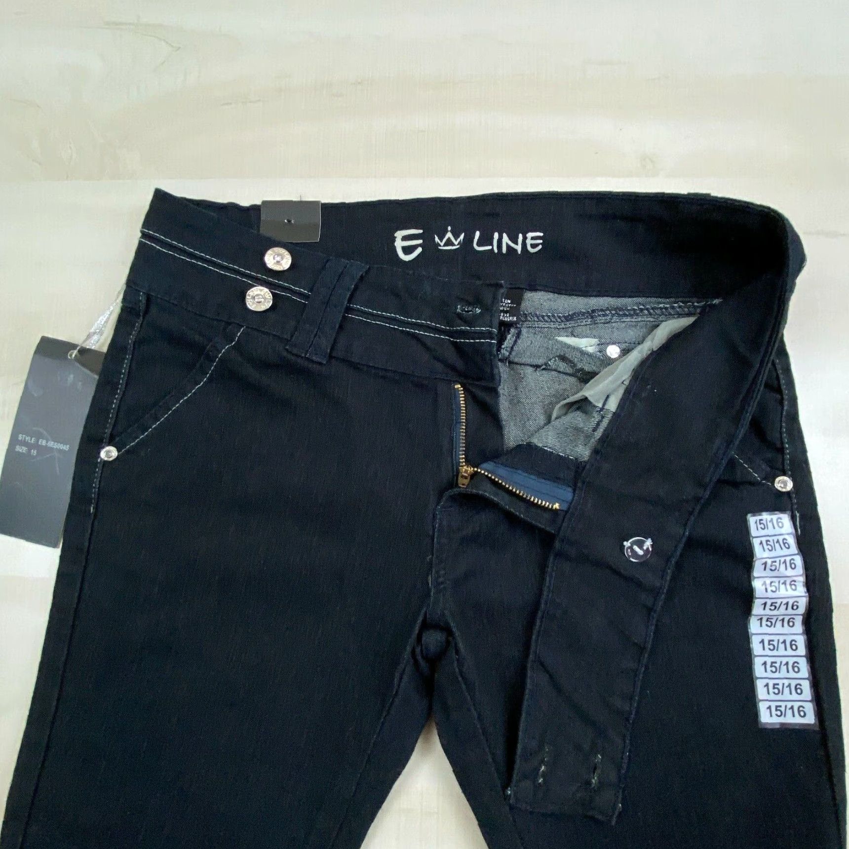 Celine E Line Womens Black Mid Rise Skinny Jeans Juniors Size 15 Stretch Cotton Blend Size 36" / US 14 / IT 50 - 3 Thumbnail