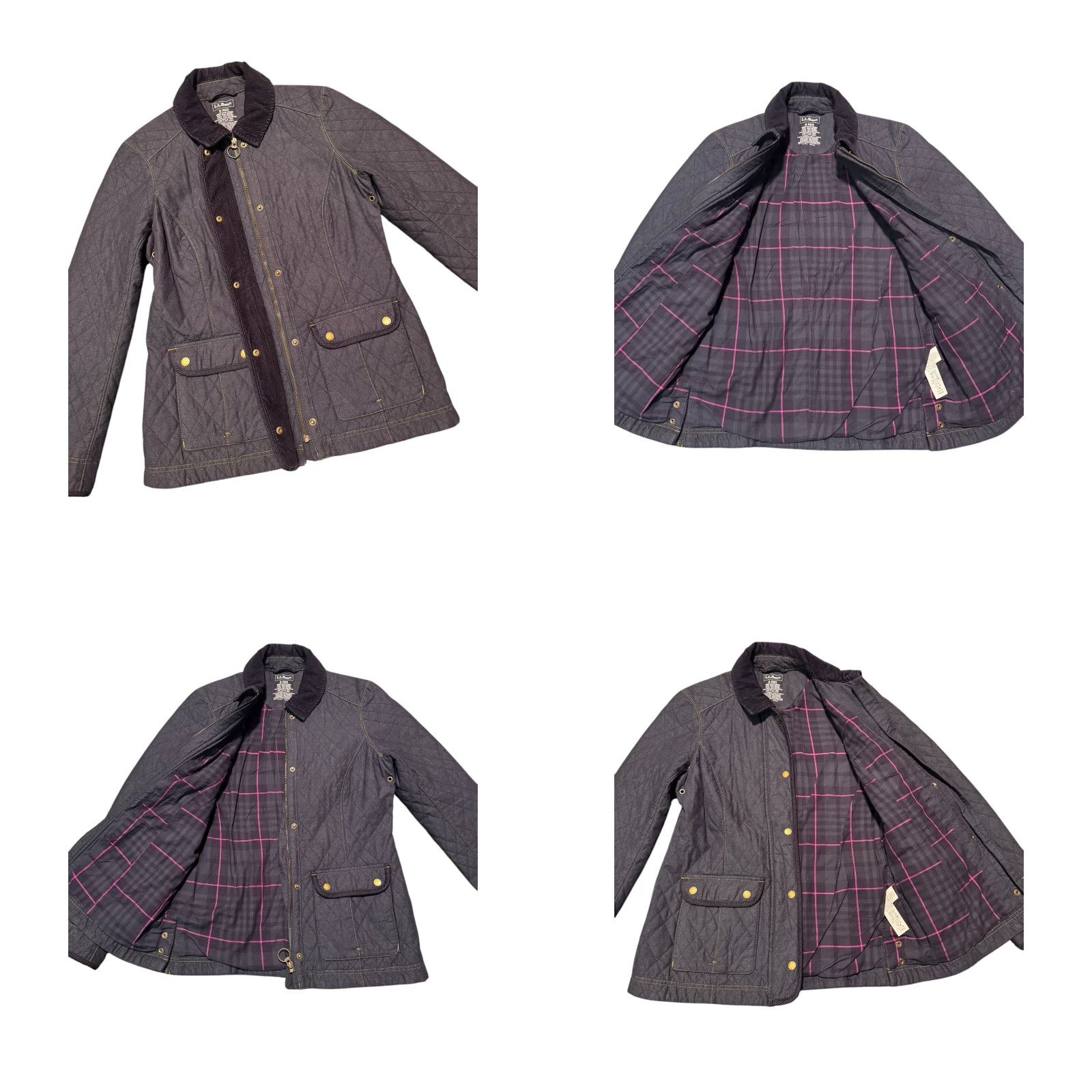 Vintage L.L.Bean Women's Navy Quilted Cotton Pocket Snap Button Zip Barn Jacket Coat Med Size M / US 6-8 / IT 42-44 - 9 Thumbnail