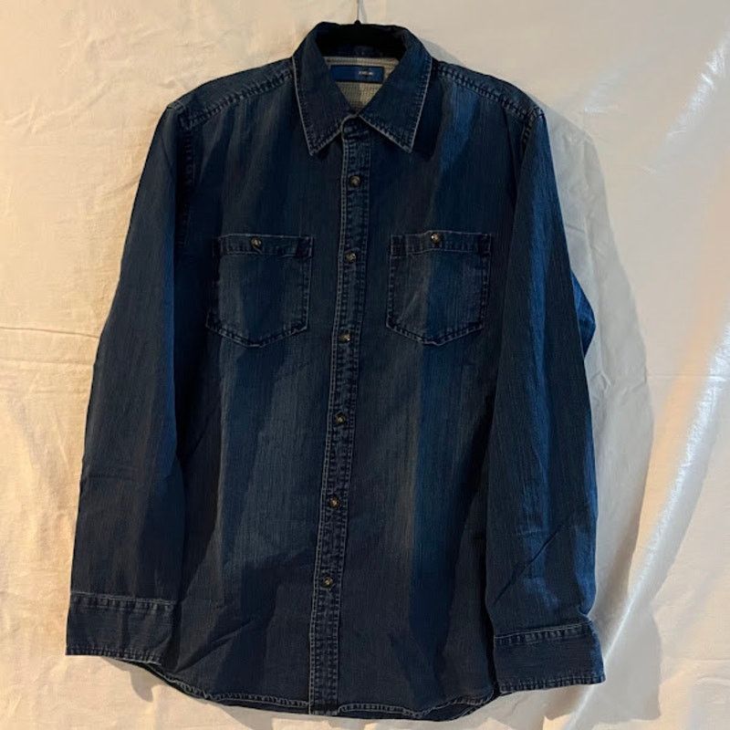 Joseph Abboud VTG Joseph Abboud Shirt Denim Button Down Plaid Cuffs Size L Size US L / EU 52-54 / 3 - 1 Thumbnail