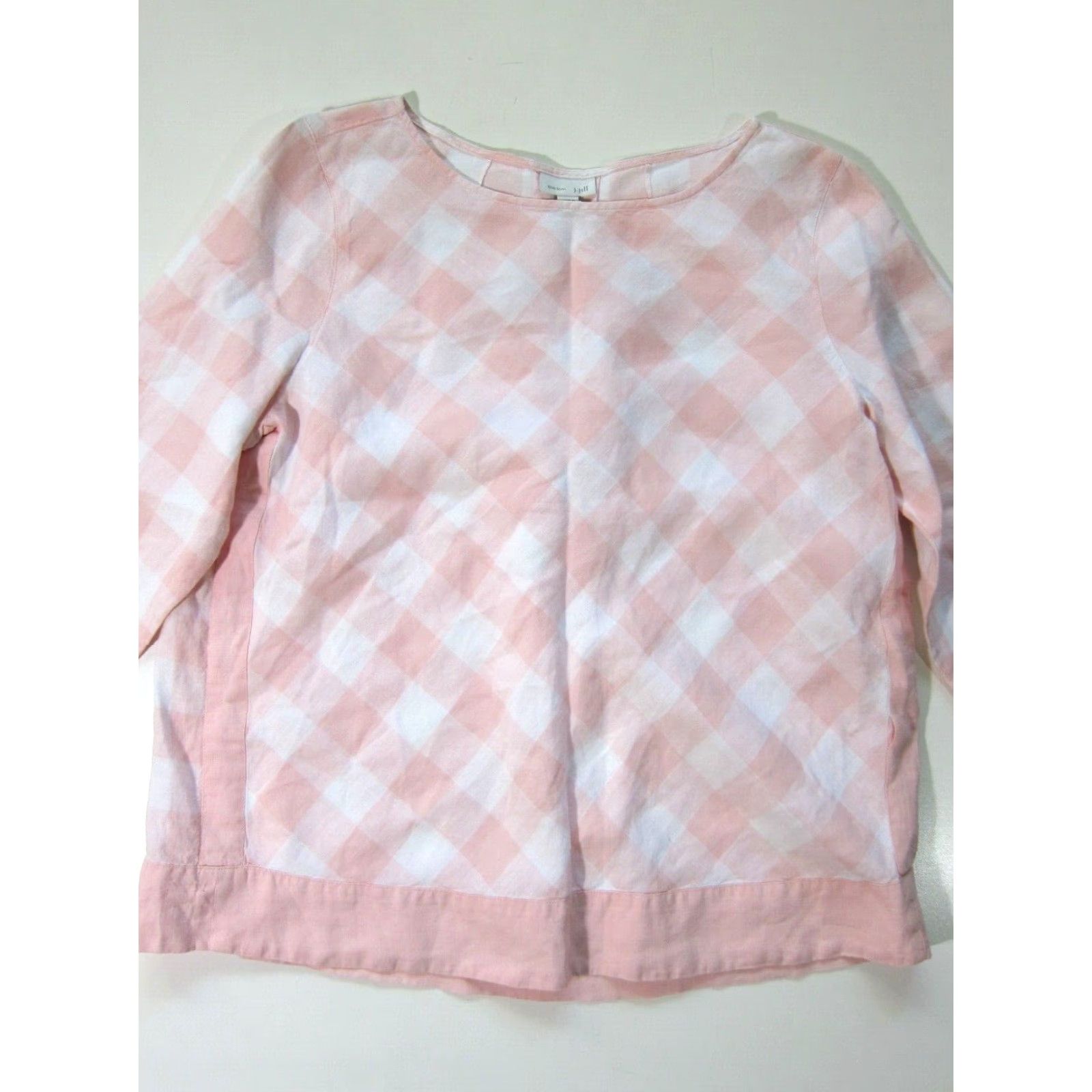 J. Jill J.Jill Blouse Shirt Women Medium 3/4 Sleeve Linen Pink White Plaid Tunic VINTAGE Size M / US 6-8 / IT 42-44 - 6 Thumbnail