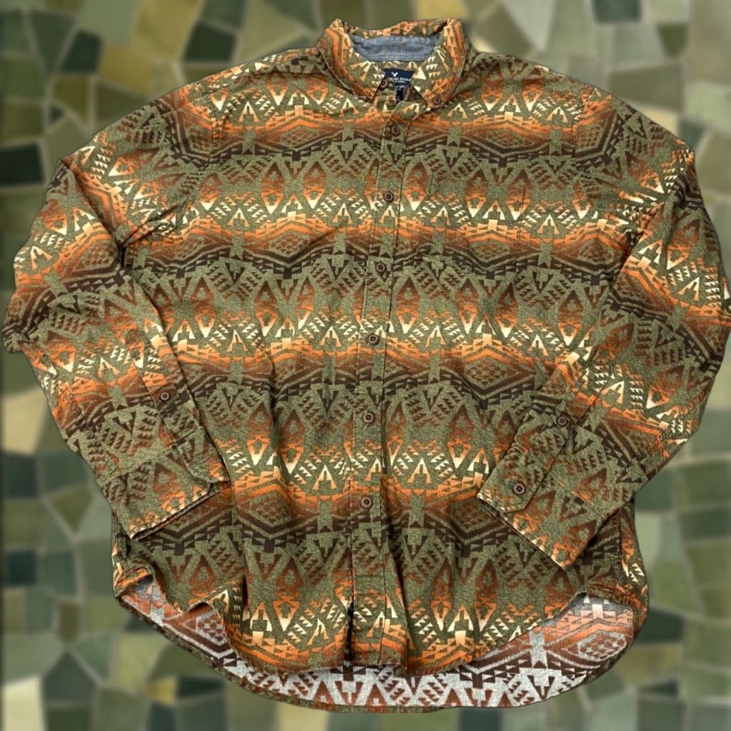 American Eagle Outfitters VINTAGE American Eagle Men’s Button-Up Shirt Large Brown Geometric Aztec Southwest Casual Size US L / EU 52-54 / 3 - 1 Thumbnail