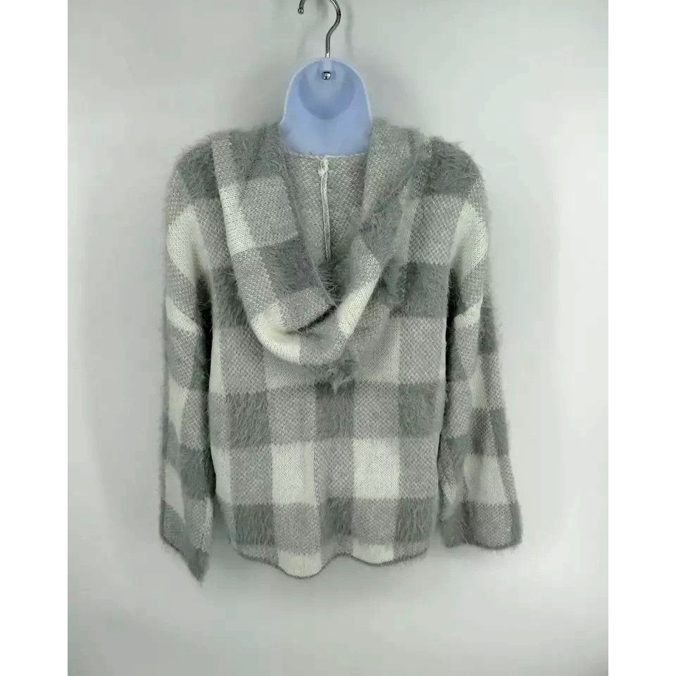 Other Cliche' Gray & White Plaid Large Hooded Sweater NWT Size L / US 10 / IT 46 - 4 Thumbnail
