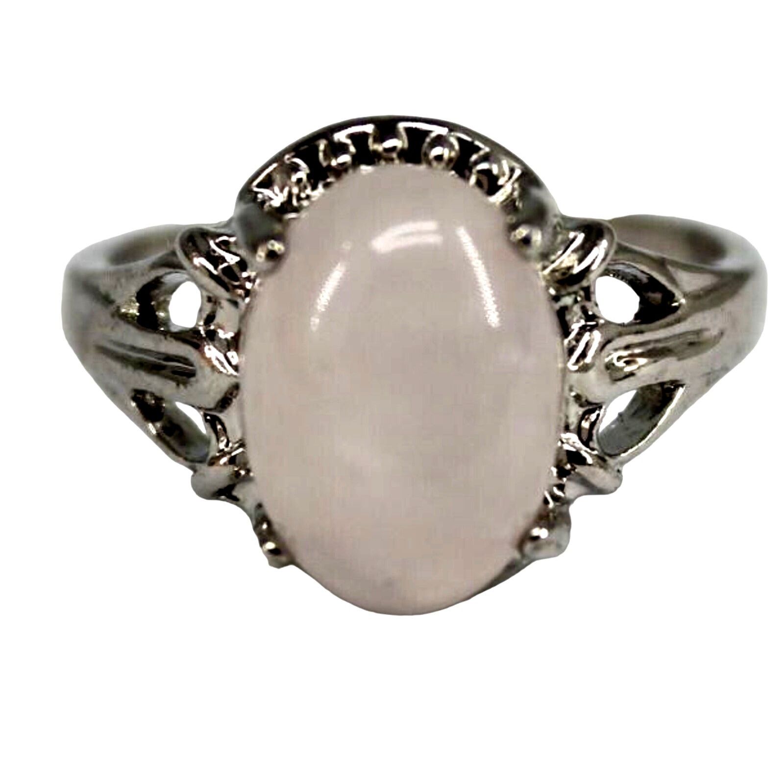 Other Natural White Nephrite Stone Ring Silvertone Prong Set Sz 10 Size ONE SIZE - 1 Thumbnail