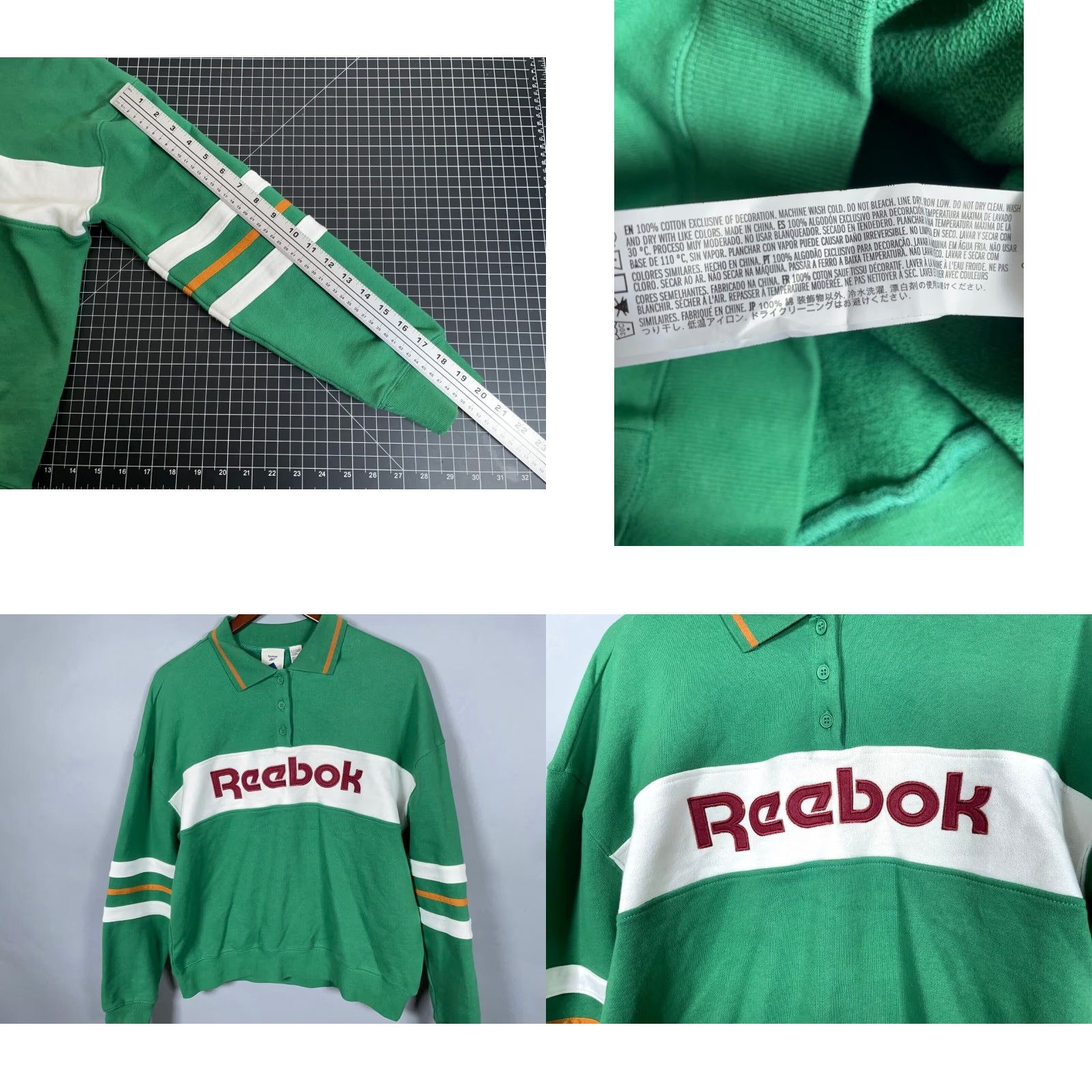 Forever 21 FOREVER 21 x Reebok Women's Small Green Striped Pullover Sweatshirt - 90s Retro Relaxed Fit Size S / US 4 / IT 40 - 8 Thumbnail