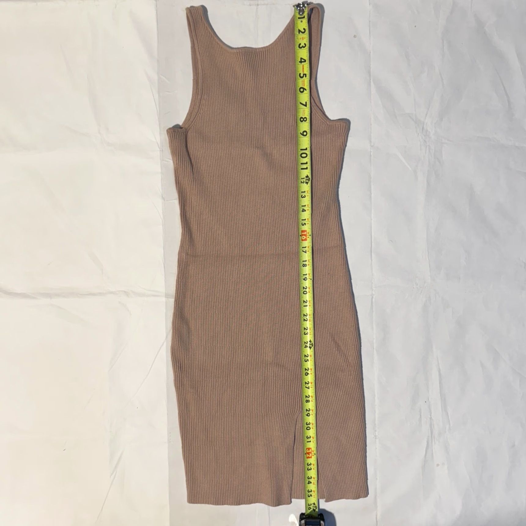 Vintage en;semble Bodycon Midi Dress Sleeveless Round Neck Pullover Side Slit Mocha Brown M Women Dress Size M / US 6-8 / IT 42-44 - 4 Thumbnail