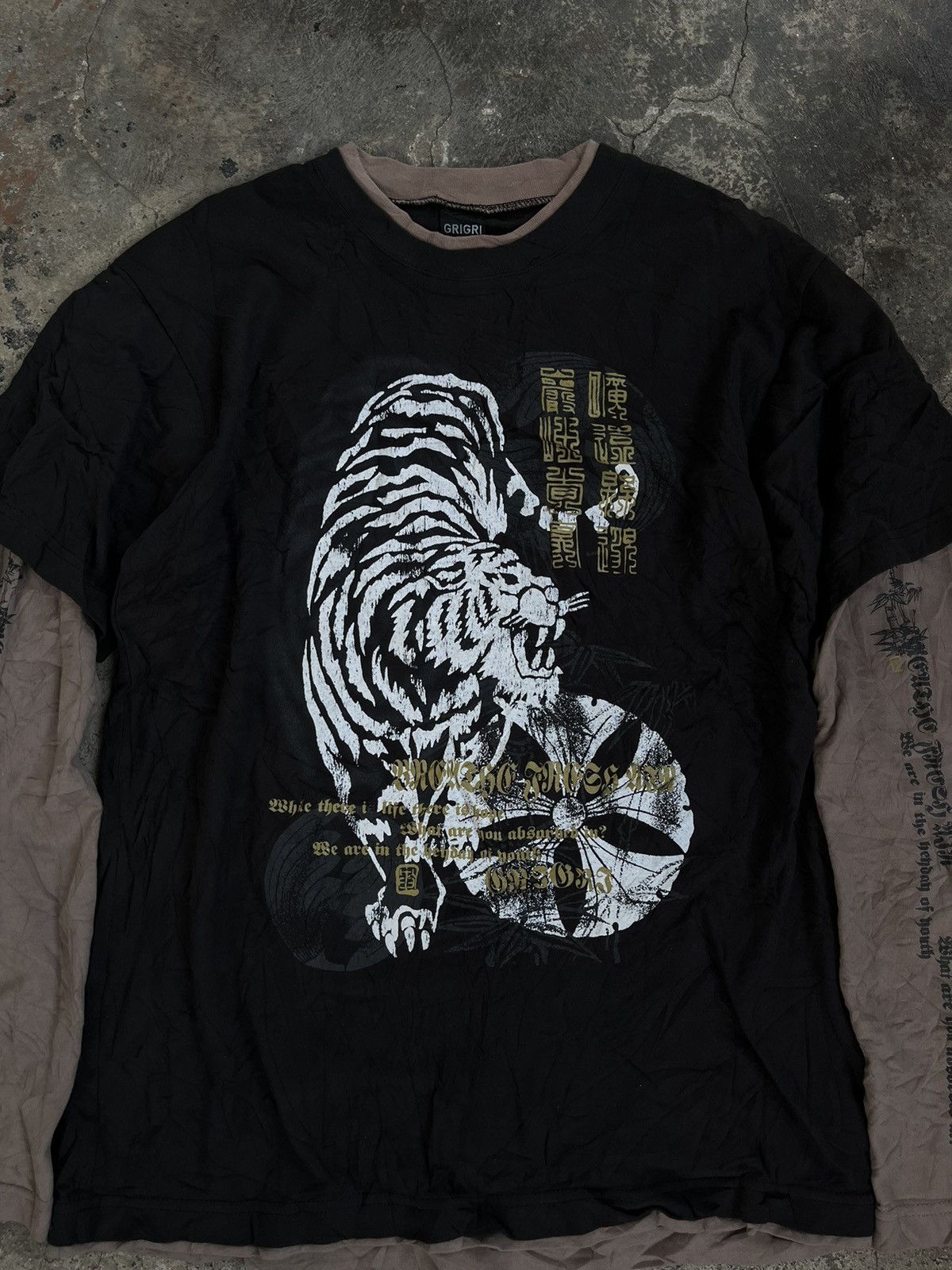 14th Addiction GRIGRI JAPANESE POEM Y2K DOUBLE LAYER KANJI TIGER PUNK STYLE Size US L / EU 52-54 / 3 - 7 Thumbnail