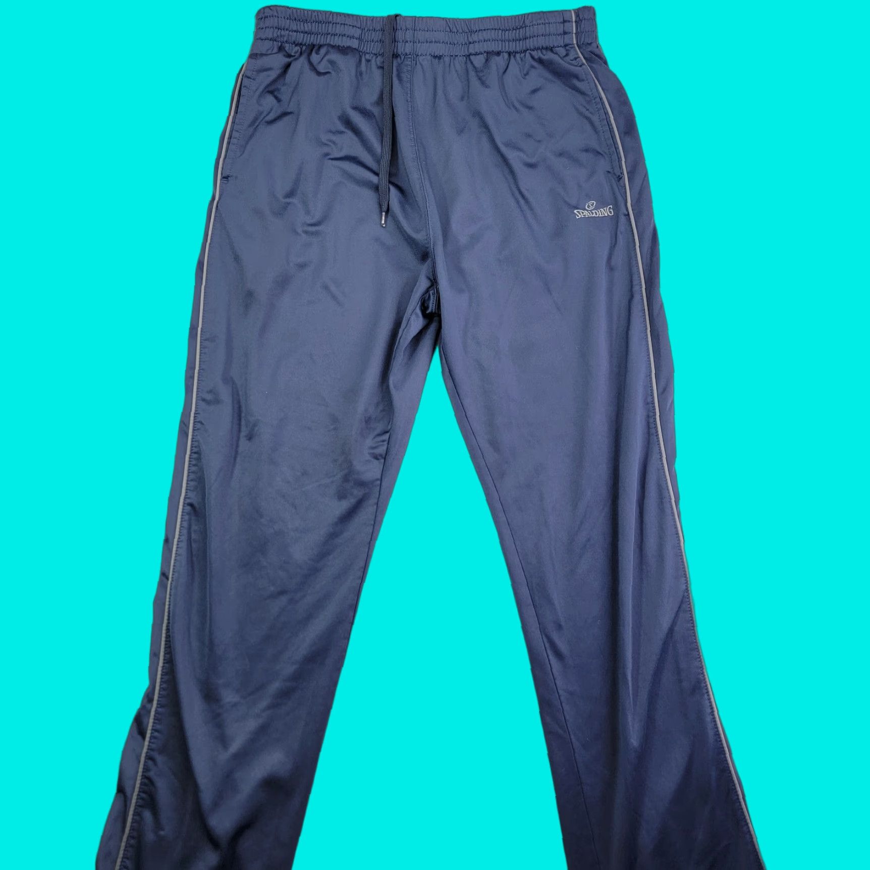 Spalding VINTAGE Spalding Pants Men L Blue Drawstring Track Sweatpants Jogger Gym 80s Mens Size US 33 - 1 Thumbnail