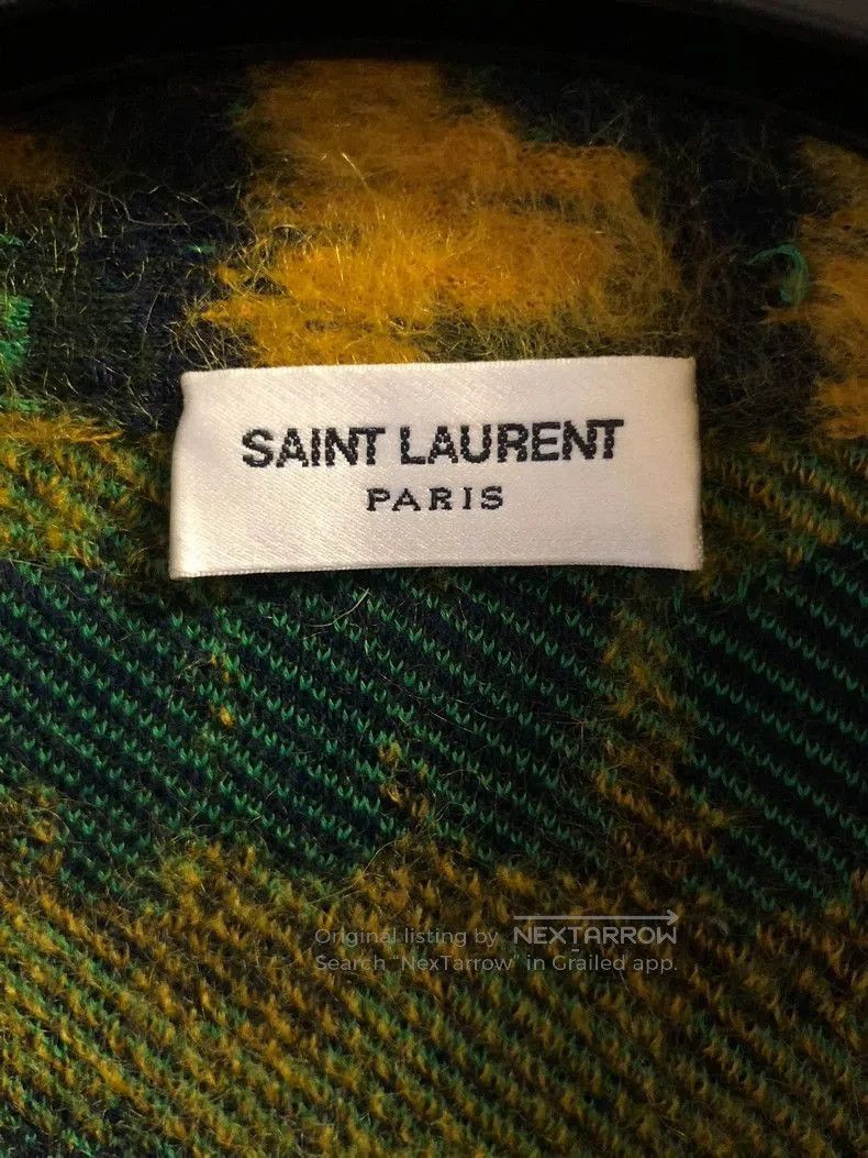 Saint Laurent Yellow-Green Horizontal Stripe Knit Cardigan.