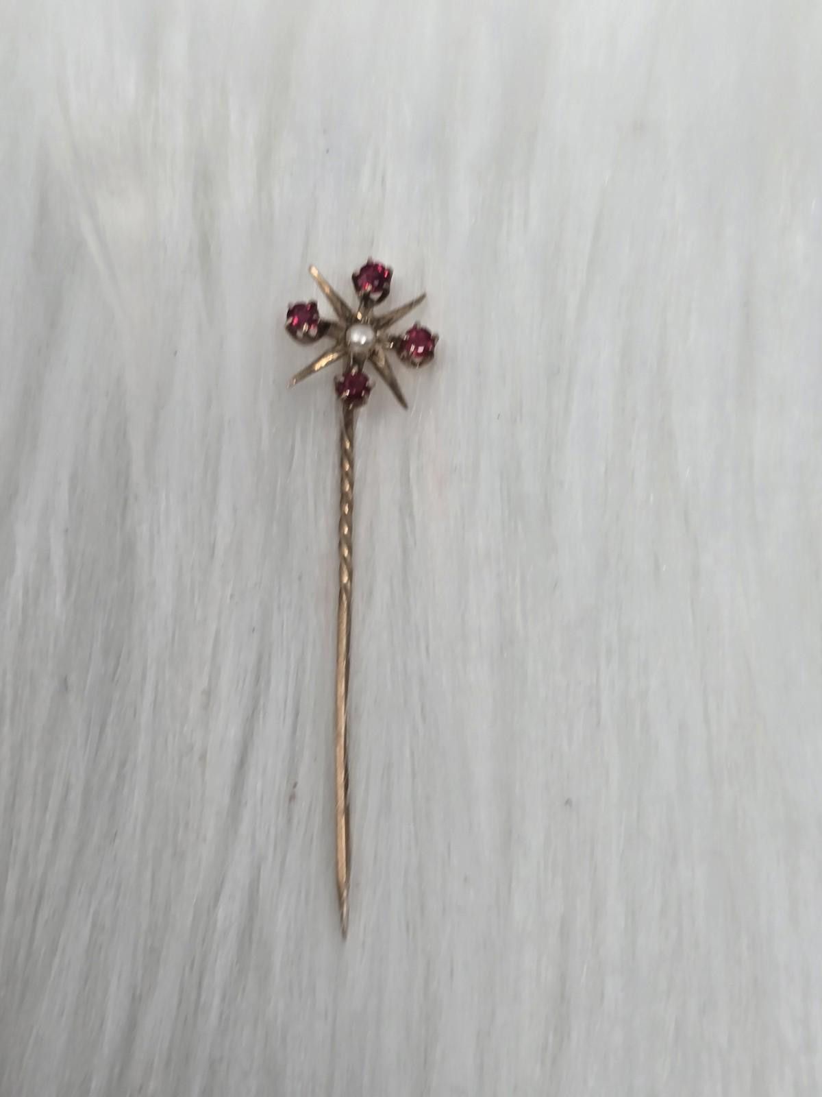 Antique Rivet Antique 14K Gold Ruby Pearl Star Stickpin 1g Size ONE SIZE - 5 Thumbnail