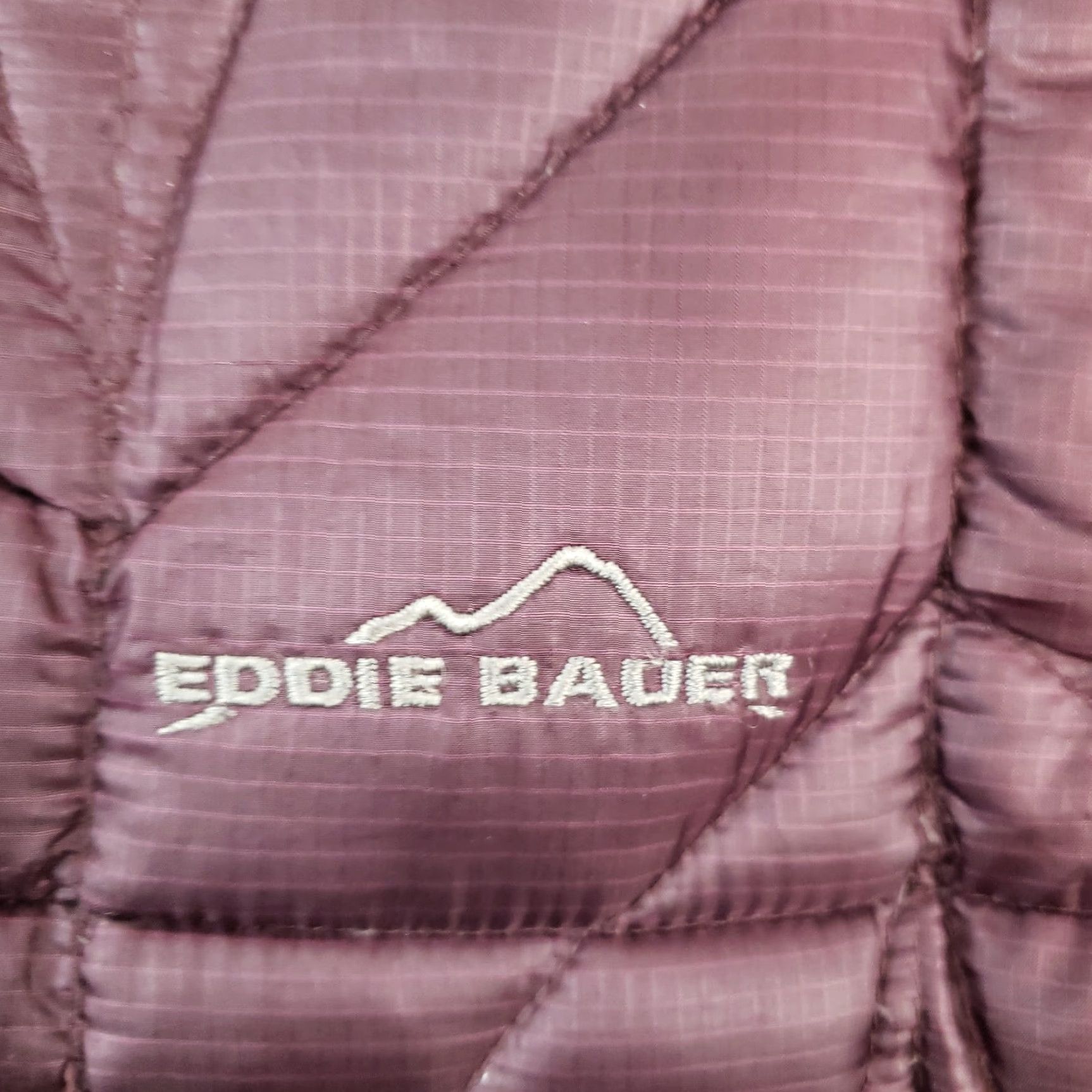 Eddie Bauer Jacket Women Medium Purple Down Puffer Full Zip Mock Neck Winter 700
