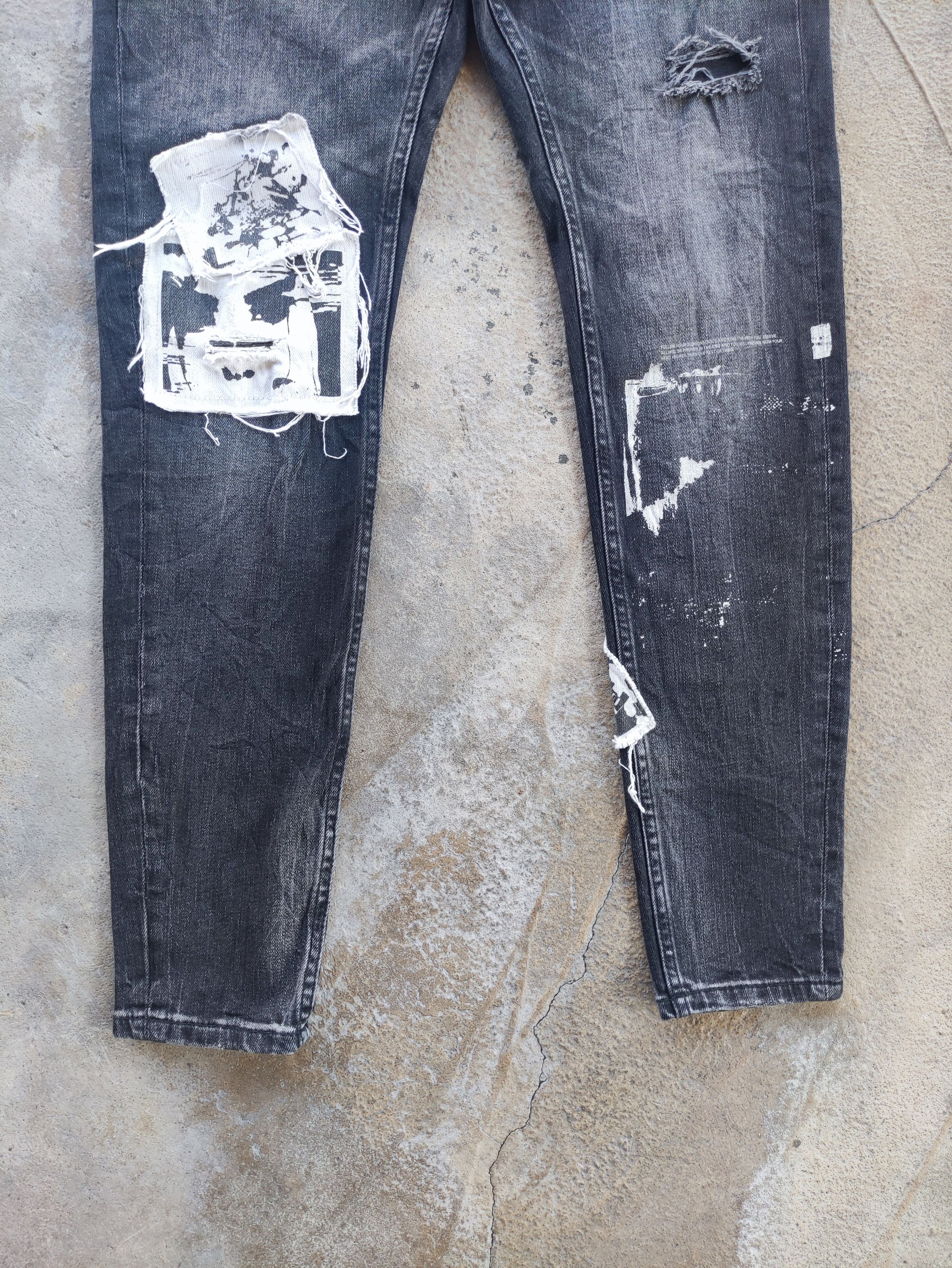 Jean × Vintage Zara Black Jeans Distressed Patches Faded Pants Skinny Denim Size US 31 - 4 Thumbnail