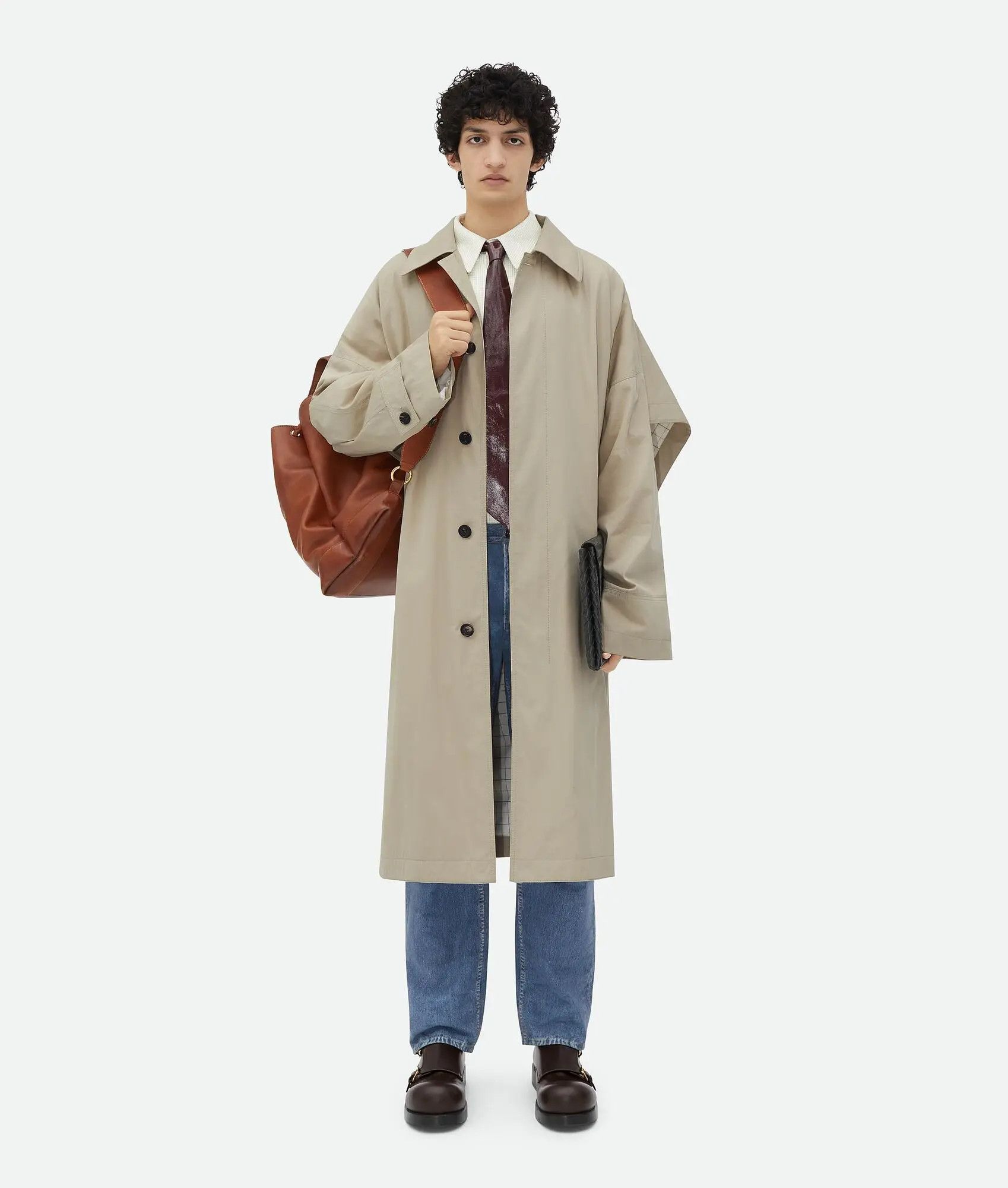 Bottega Veneta o1lf3ng11025 Cotton Silk Cape Trench With Check Lining Size US XS / EU 42 / 0 - 1 Thumbnail