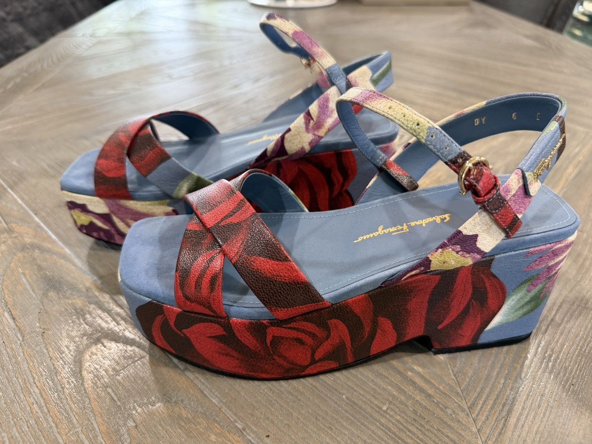 Salvatore Ferragamo Women's Red Floral-Print Buckled Ladies Sandals Size US 6 / IT 36 - 2 Thumbnail