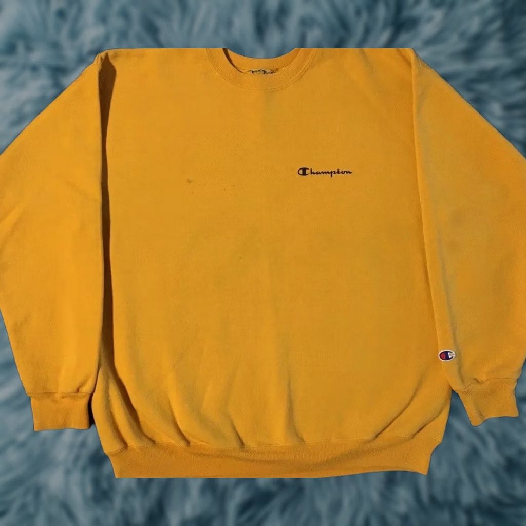 Champion VINTAGE Champion Faded Spellout Sweatshirt M Track School Surf Skate Grunge PE 90s Hoodie Mens Yellow Size US M / EU 48-50 / 2 - 1 Thumbnail