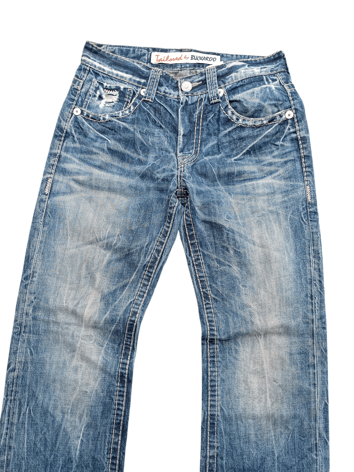Japanese Brand Buckaroo Whiskers Faded Distressed Flared Jeans Size US 31 - 4 Thumbnail