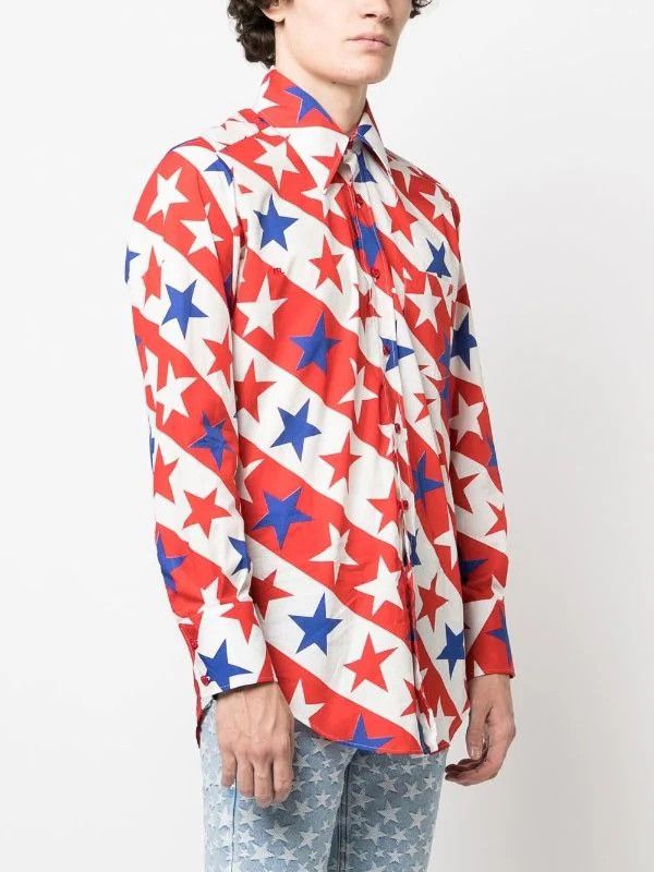 ERL !DS! FW22 ERL Star Print White Blue Red Shirt Size US M / EU 48-50 / 2 - 2 Thumbnail
