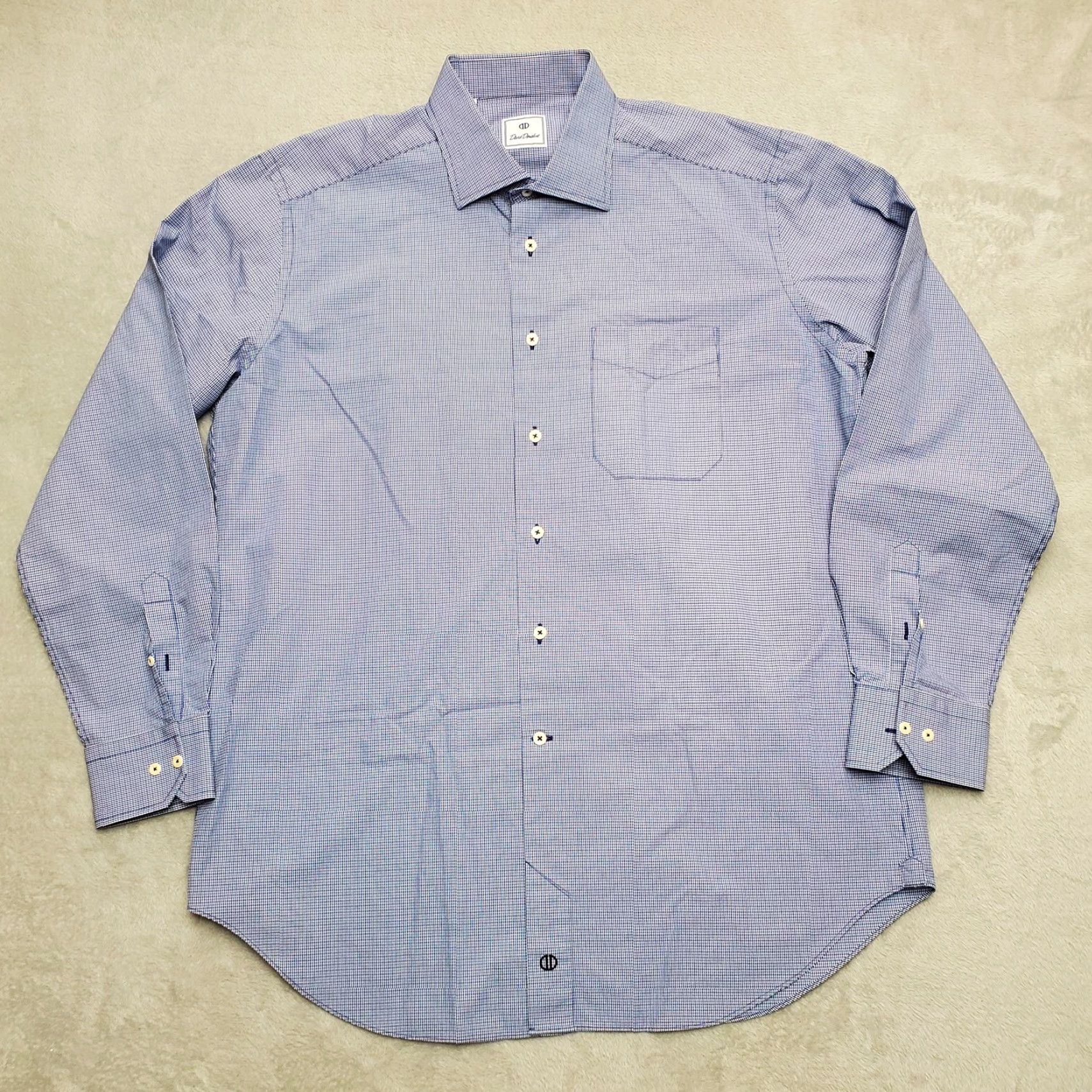 David Donahue David Donahue Shirt Mens XL Blue Micro Plaid Long Sleeve Dress Casual Size US XL / EU 56 / 4 - 2 Thumbnail