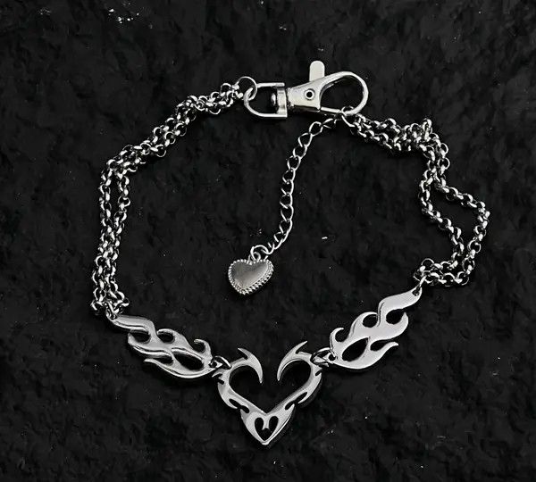 Jewelry Silver Flame Heart Choker Necklace, Edgy Chain Jewelry Size ONE SIZE - 7 Thumbnail