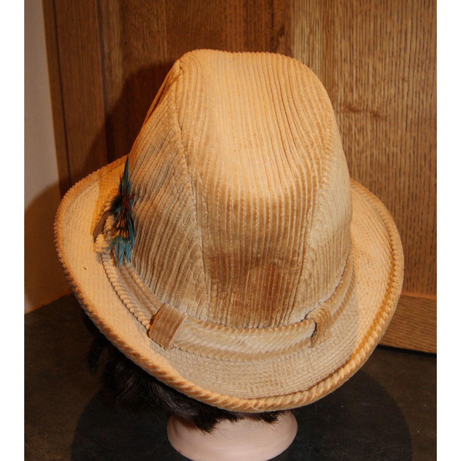 Vintage VTG Dobbs Fifth Avenue Hat Tan Corduroy Feather Fedora Men 7 Size ONE SIZE - 5 Thumbnail