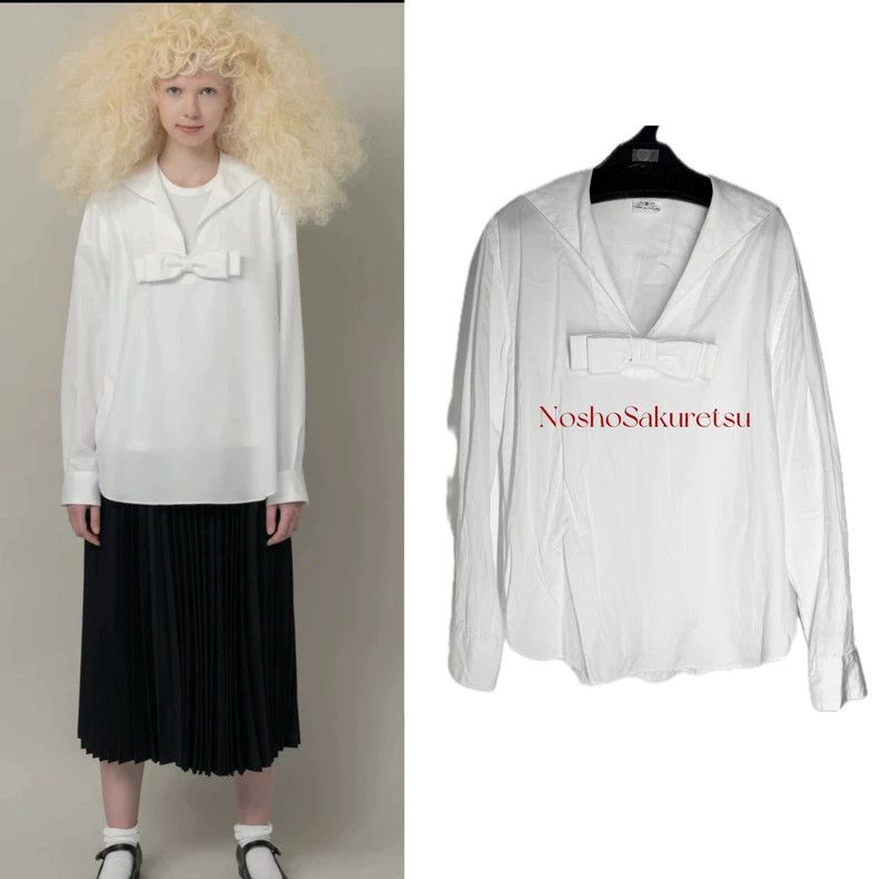 Comme des Garcons Comme Des Garcons Navy Collar Bow Trim Shirt Size S / US 4 / IT 40 - 1 Thumbnail