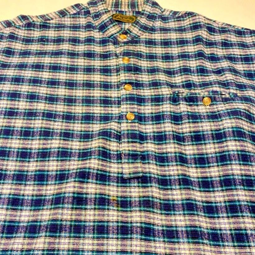 Lee VINTAGE Lee Valley Flannel Mens XL Blue Checkered Irish Grandfather Band Collar Size US XL / EU 56 / 4 - 5 Thumbnail