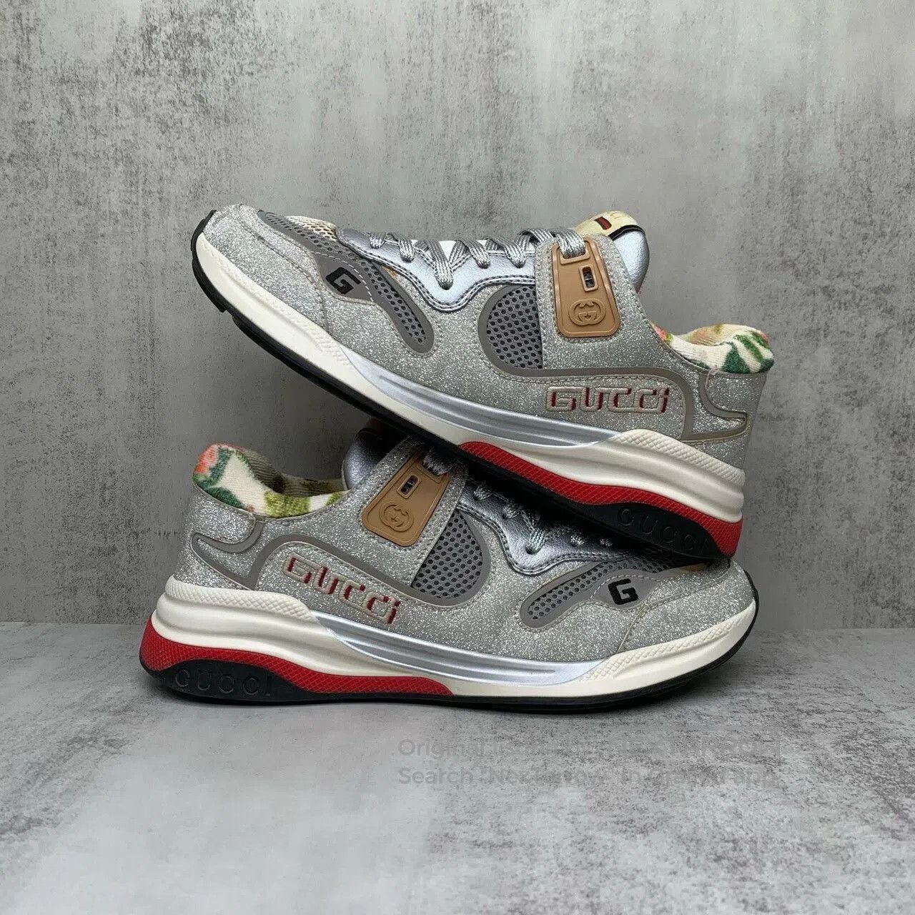 Gucci gucci ultrapace silver glitter sneakers size 37.5. Size US 7.5 / EU 40-41 - 2 Thumbnail
