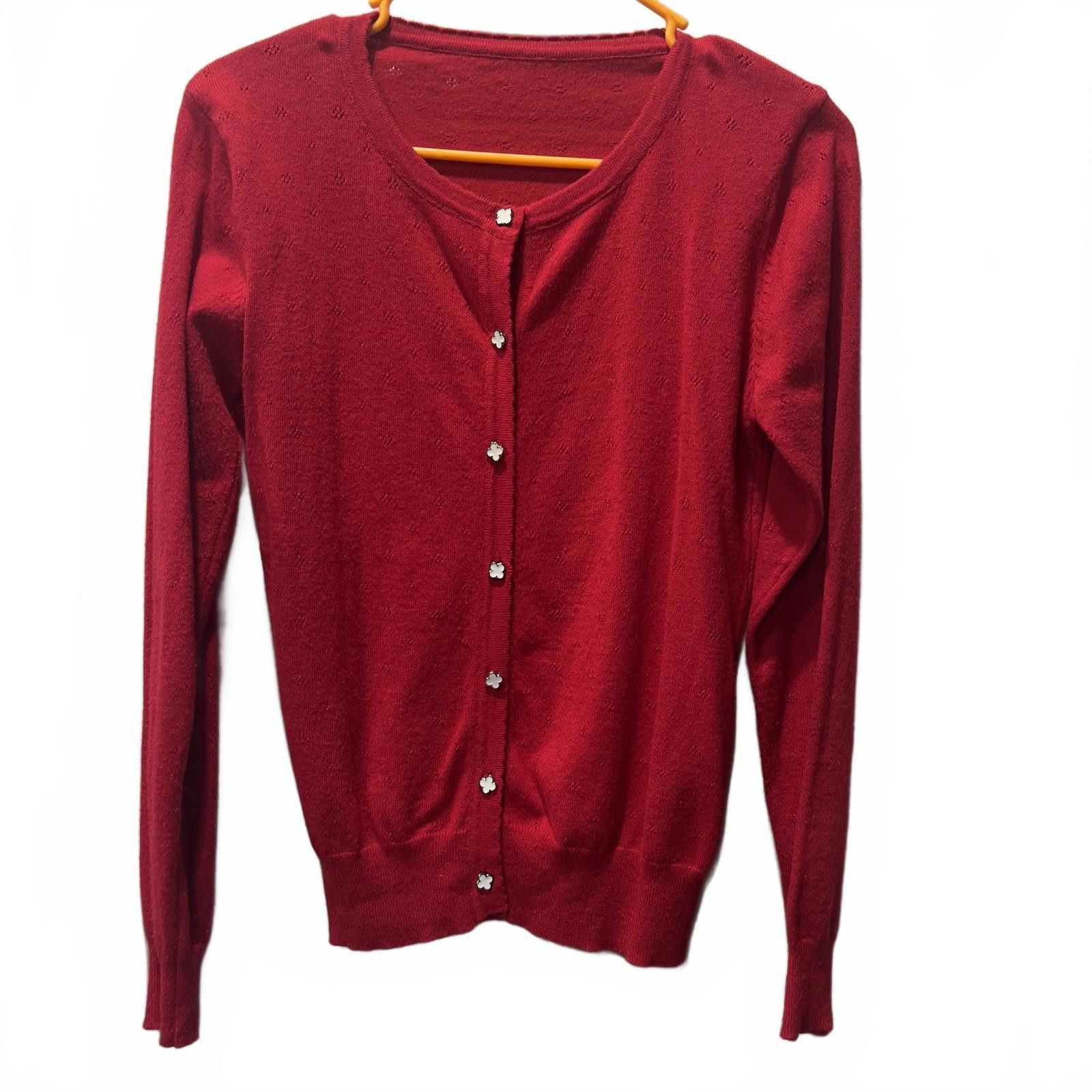 Sears Shental Vintage Red Button-Up Cardigan Sweater Size M / US 6-8 / IT 42-44 - 3 Thumbnail
