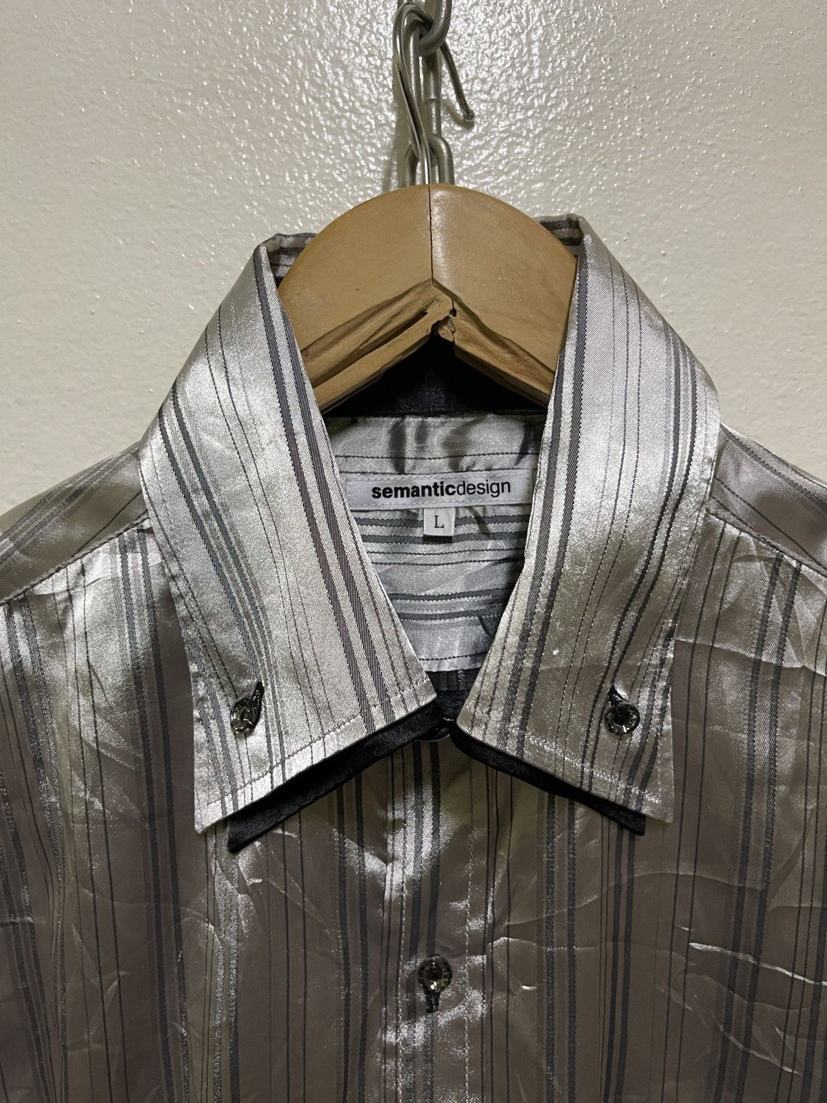 Japanese Brand × semanticdesign Semantic Design Silver Striped Shirt Size US L / EU 52-54 / 3 - 7 Thumbnail