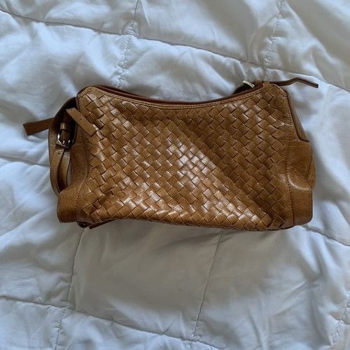 Cognac Woven Camel Colour Tie Shoulder Bag Brown Genuine Lea