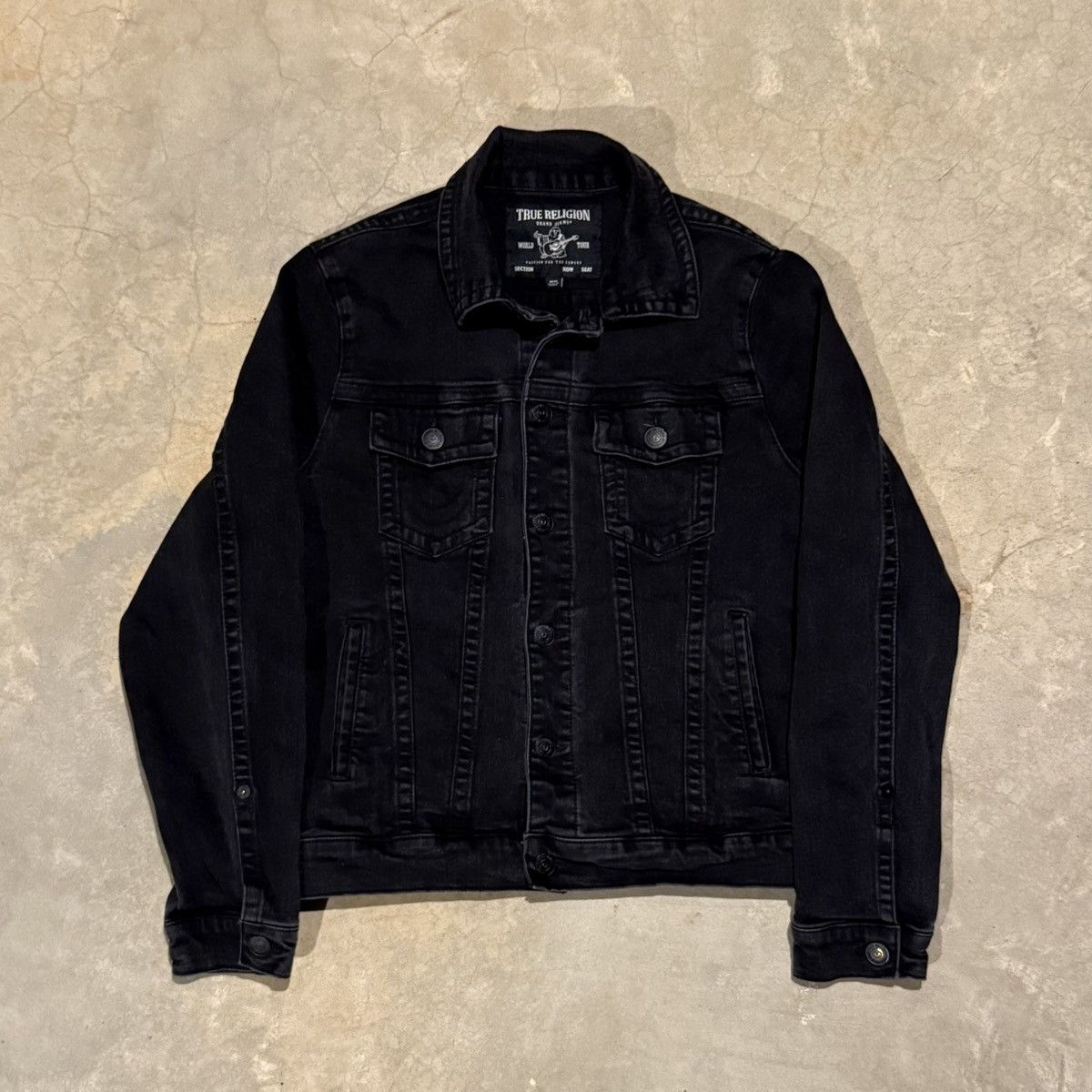 Vtg True Religion Denim Trucker Jacket ERD Grunge Faded Y2K