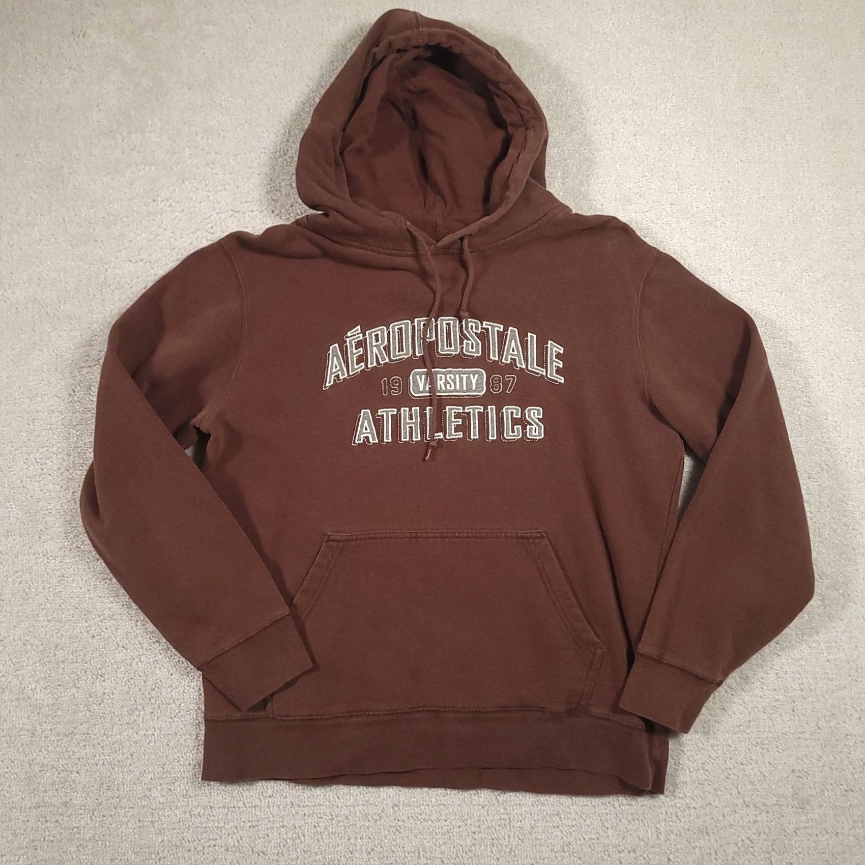 Aeropostale VINTAGE Aeropostale Athletics Hoodie Mens Medium Brown 90s Skater Pullover Hooded Pockets Long Sleeve Drawstring Regular Cotton Size US M / EU 48-50 / 2 - 2 Thumbnail