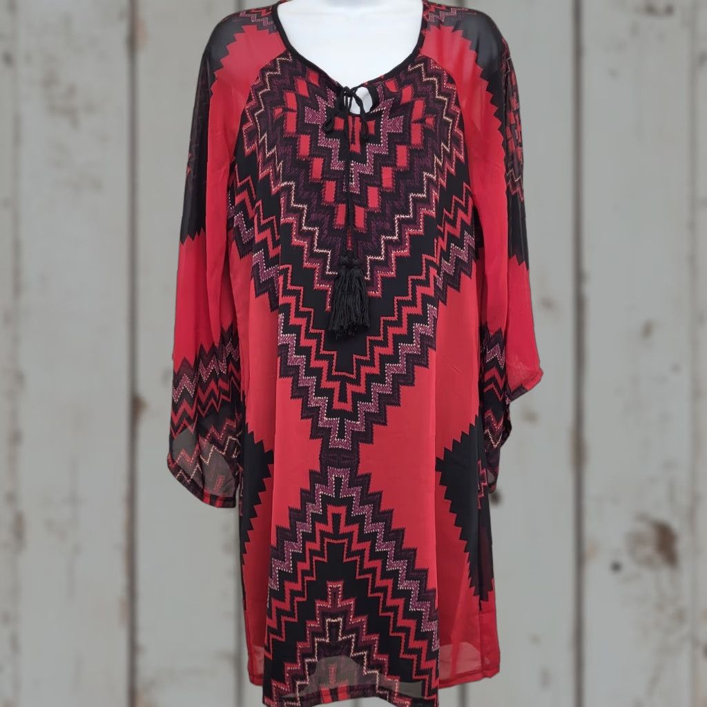 Wrangler Wrangler Dress Womens Medium Red/Black Aztec Americana Kimono Sleeve Geometric Pattern Vintage No Size M / US 6-8 / IT 42-44 - 1 Thumbnail
